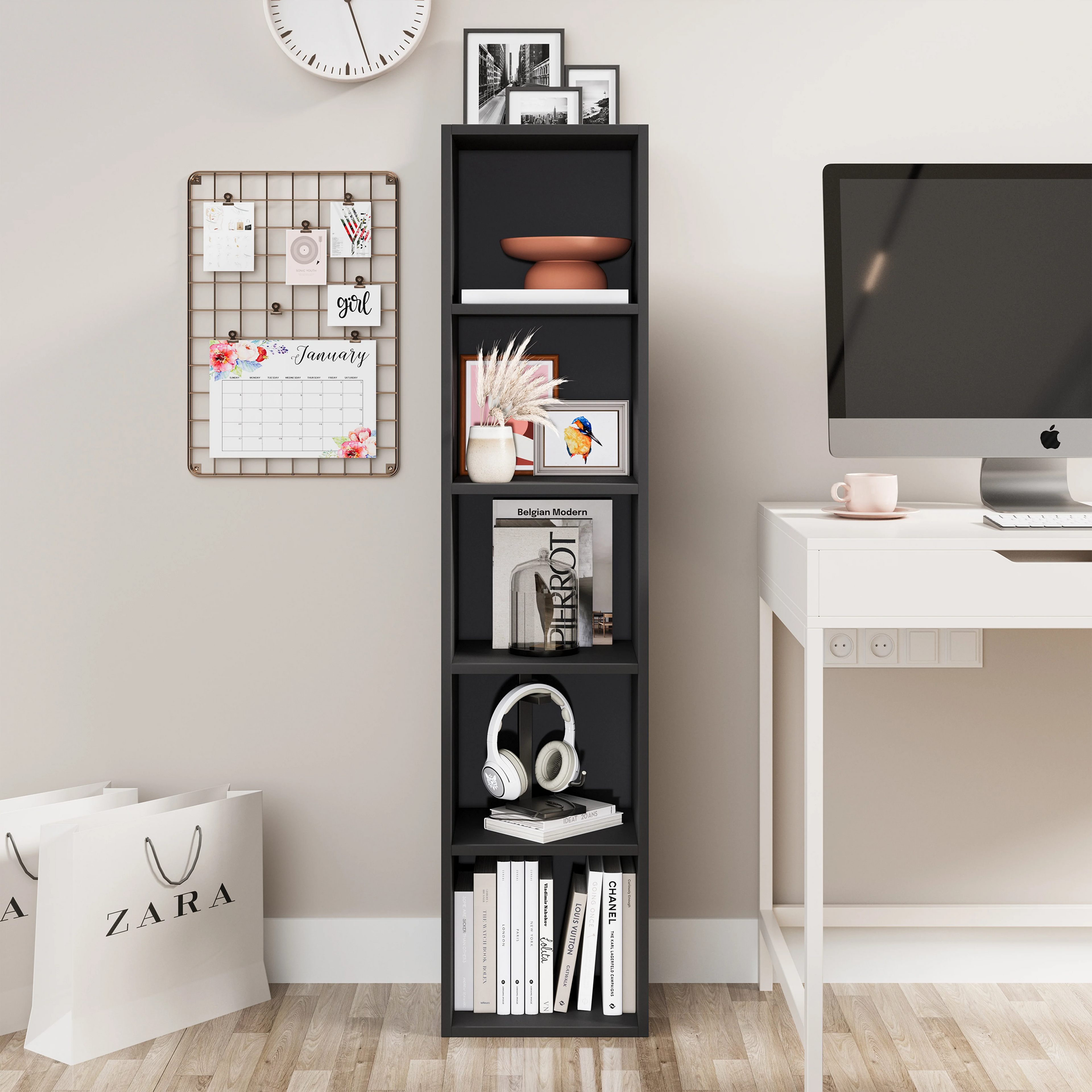Bookcase Cube Storage Unit - Tall Narrow Bookshelf