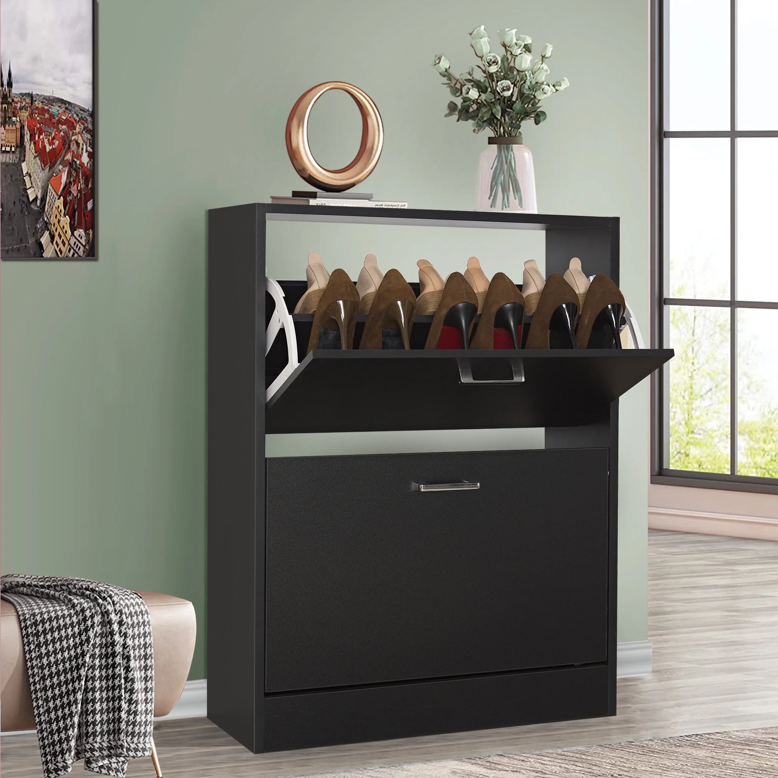 2 Door Slim Shoe Cabinet For Hallway | Small Shoe Storage