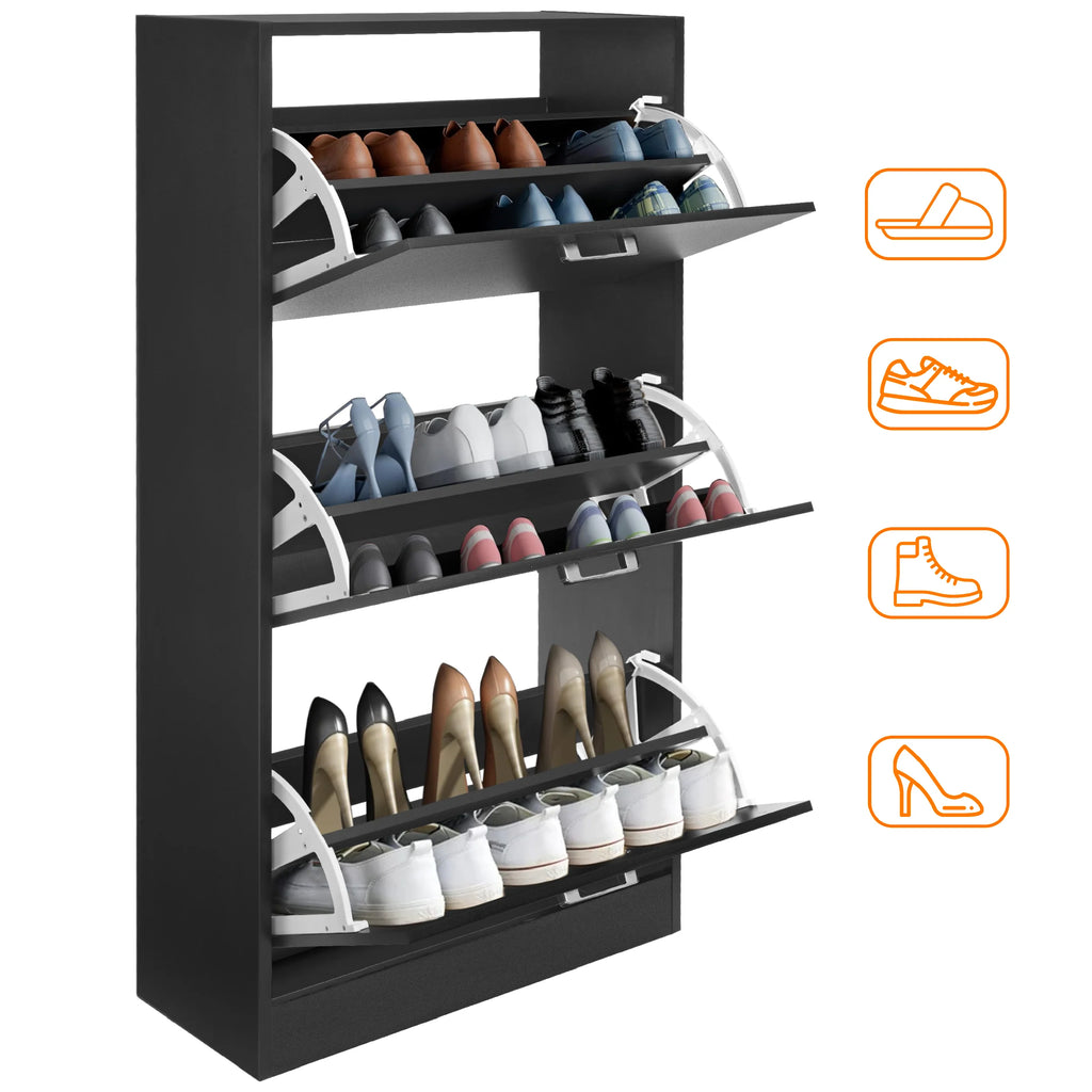3 Drawer Slim Shoe Cabinet For Hallway - Tall Shoe Storage