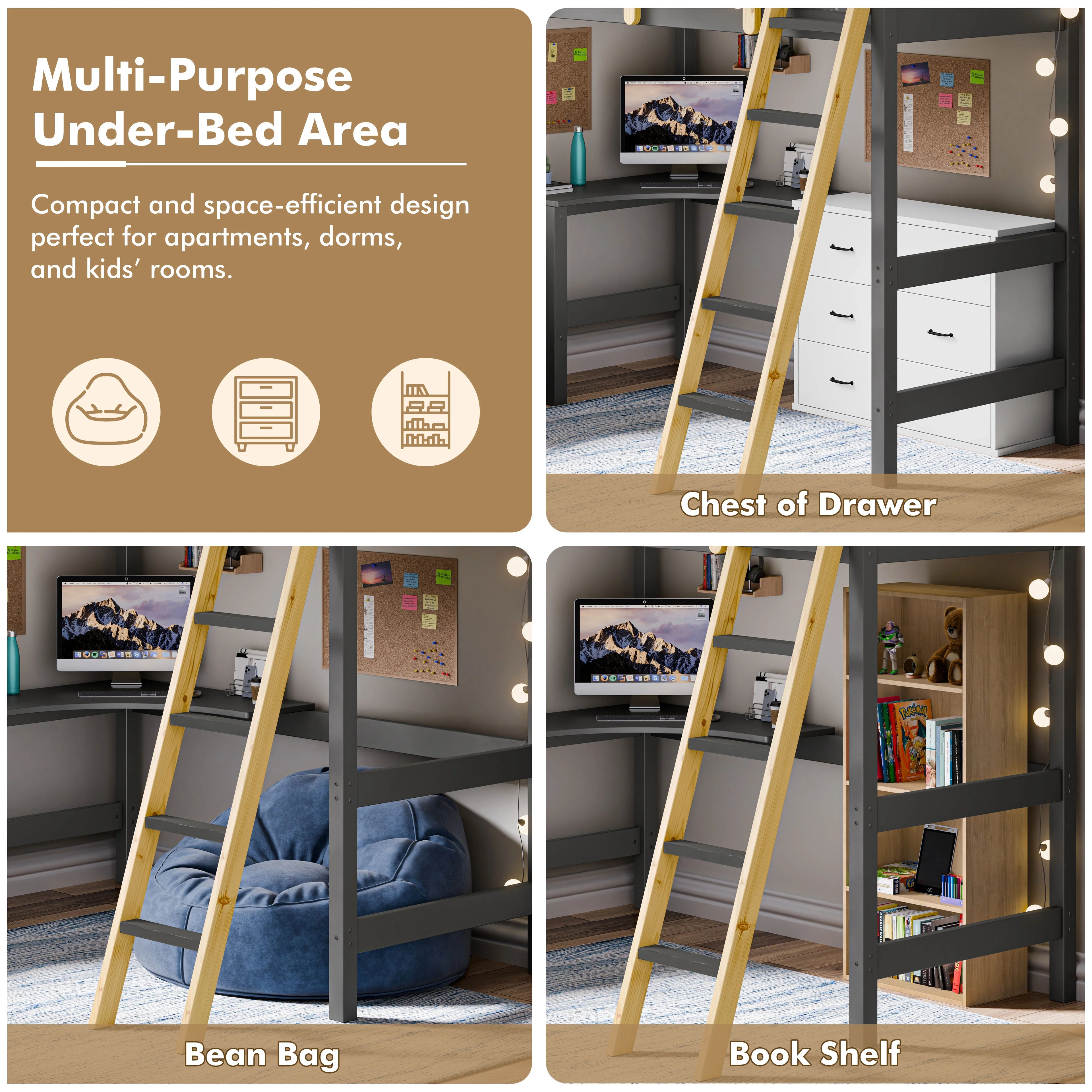 Bunk Bed With Desk - High Sleeper Loft Bed Frame For Kids