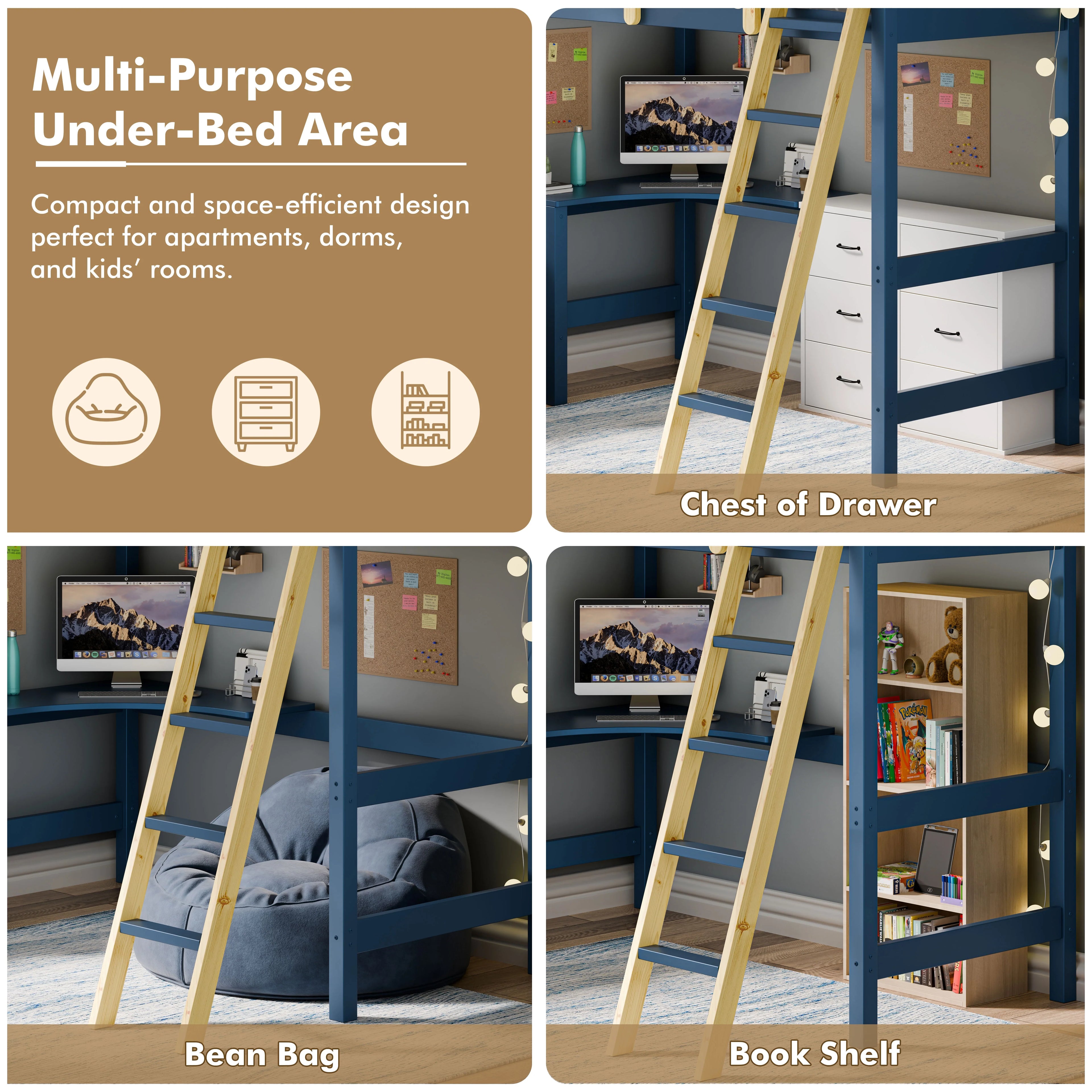 Bunk Bed With Desk - High Sleeper Loft Bed Frame For Kids