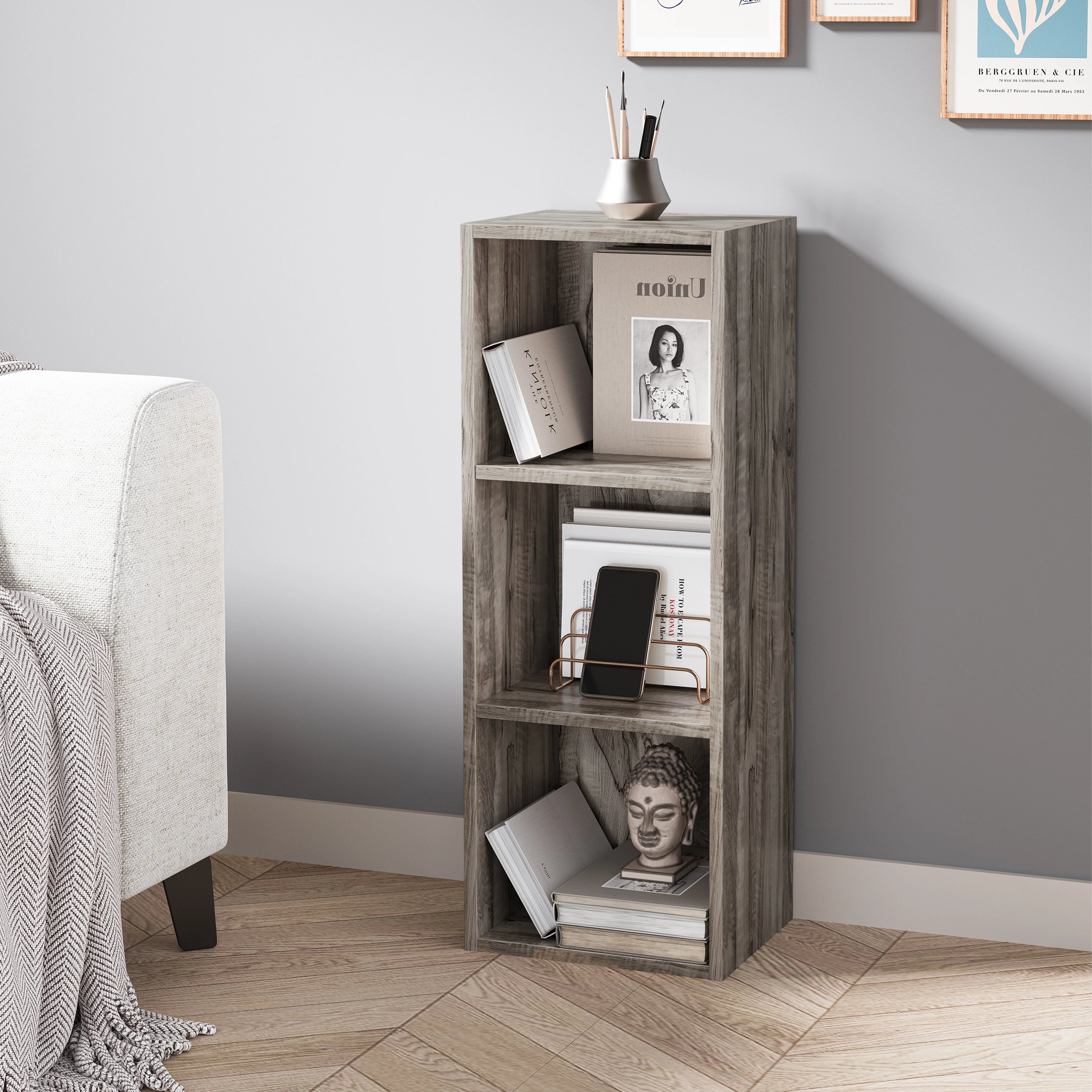 Bookcase Cube Storage Unit - Tall Narrow Bookshelf