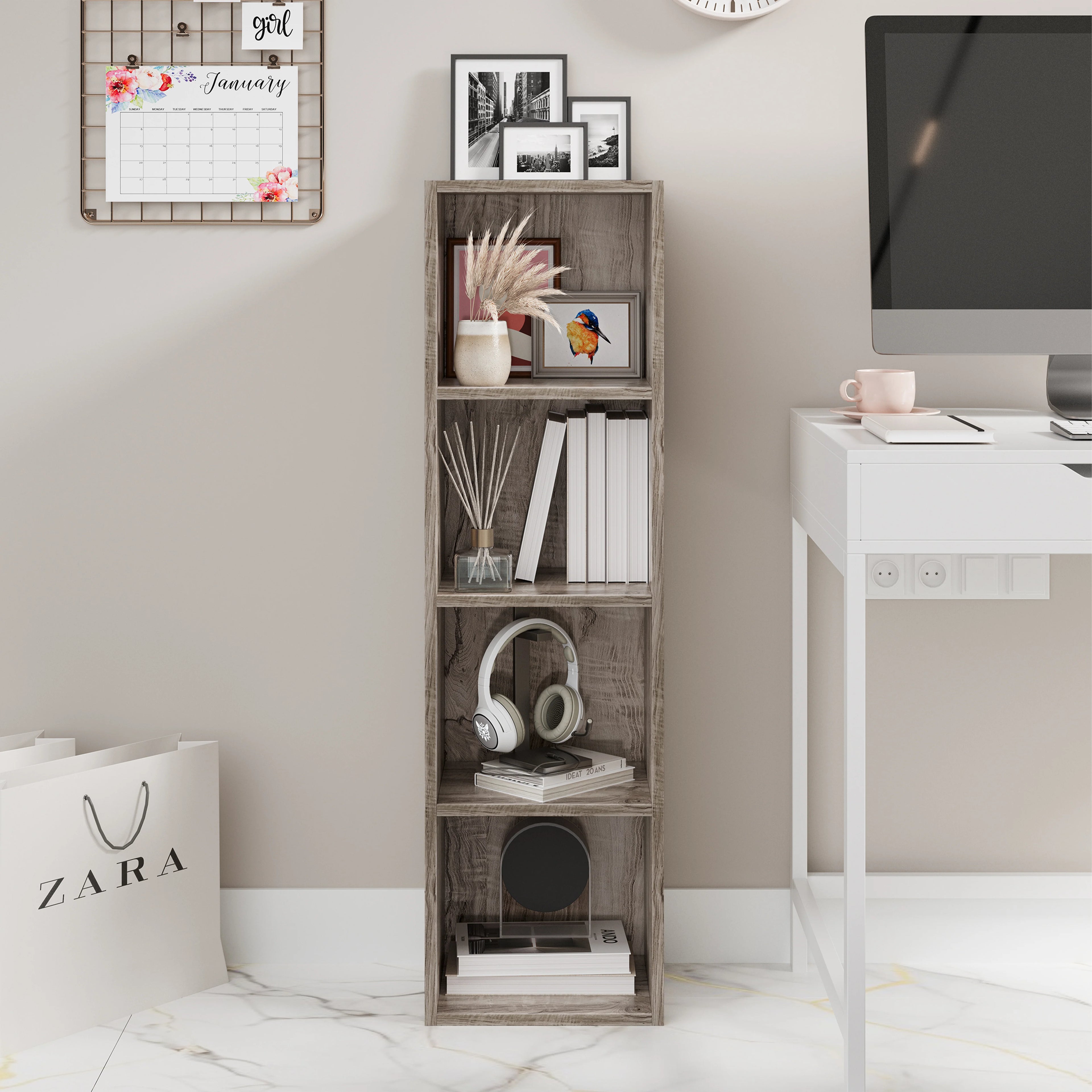 Bookcase Cube Storage Unit - Tall Narrow Bookshelf