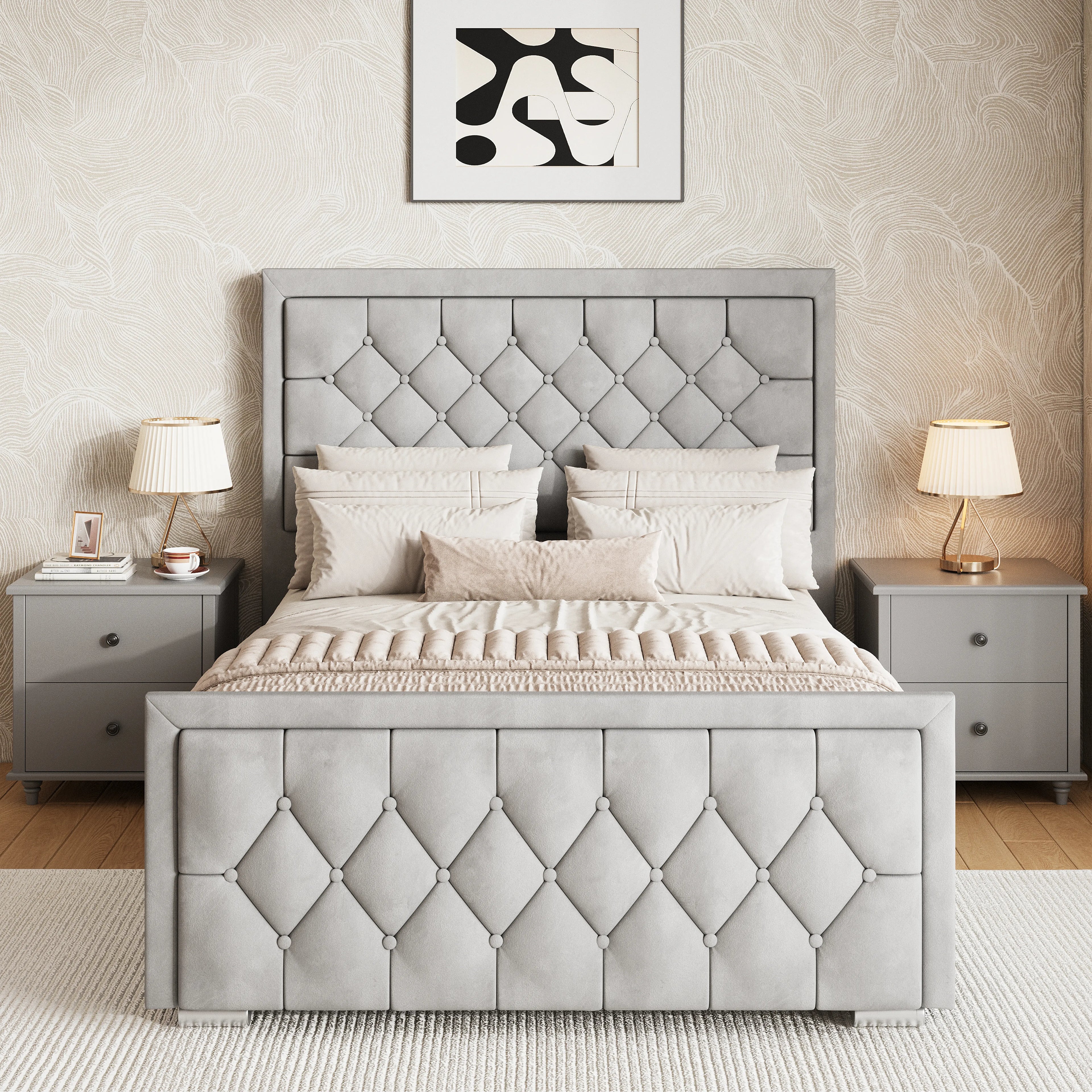 Cross Puffed Ottoman Storage Bed - Velvet Ottoman Bed Frame