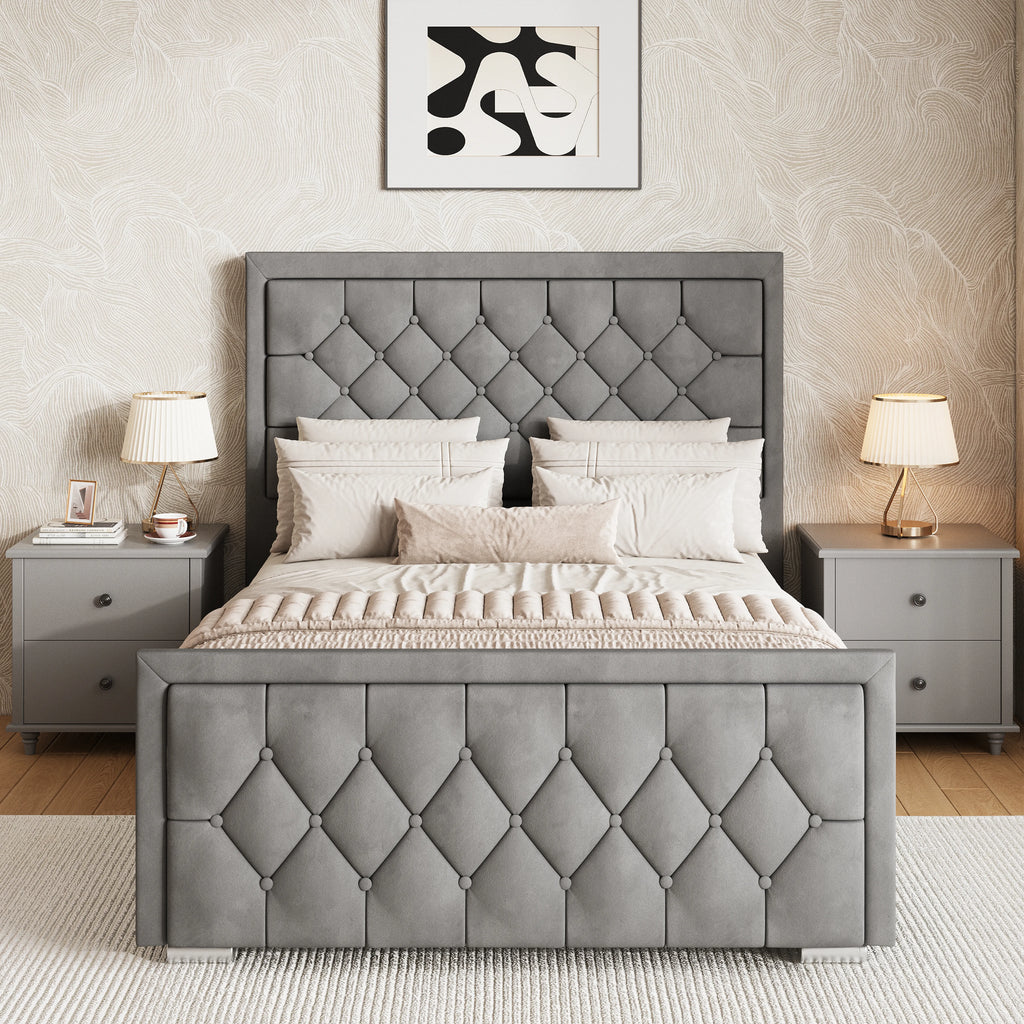 Cross Puffed Ottoman Storage Bed - Velvet Ottoman Bed Frame