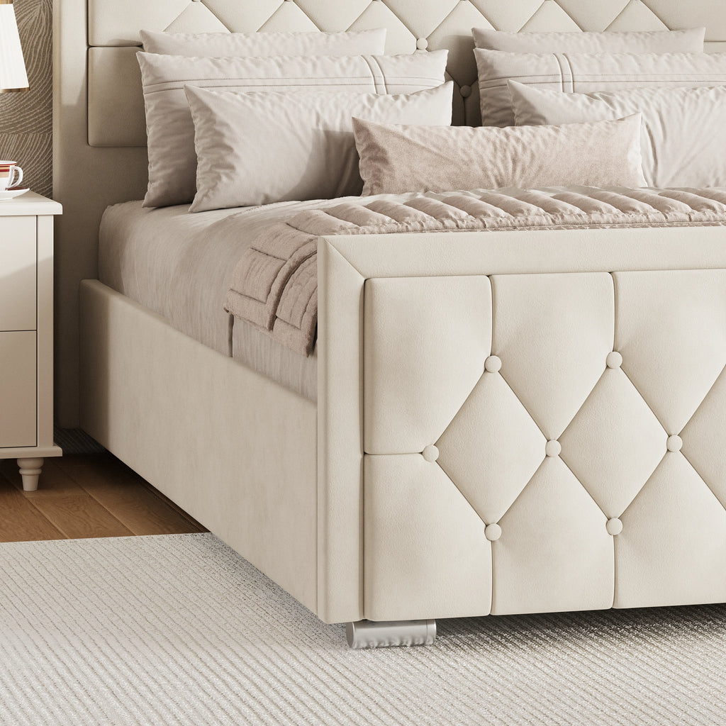 Cross Puffed Ottoman Storage Bed - Velvet Ottoman Bed Frame