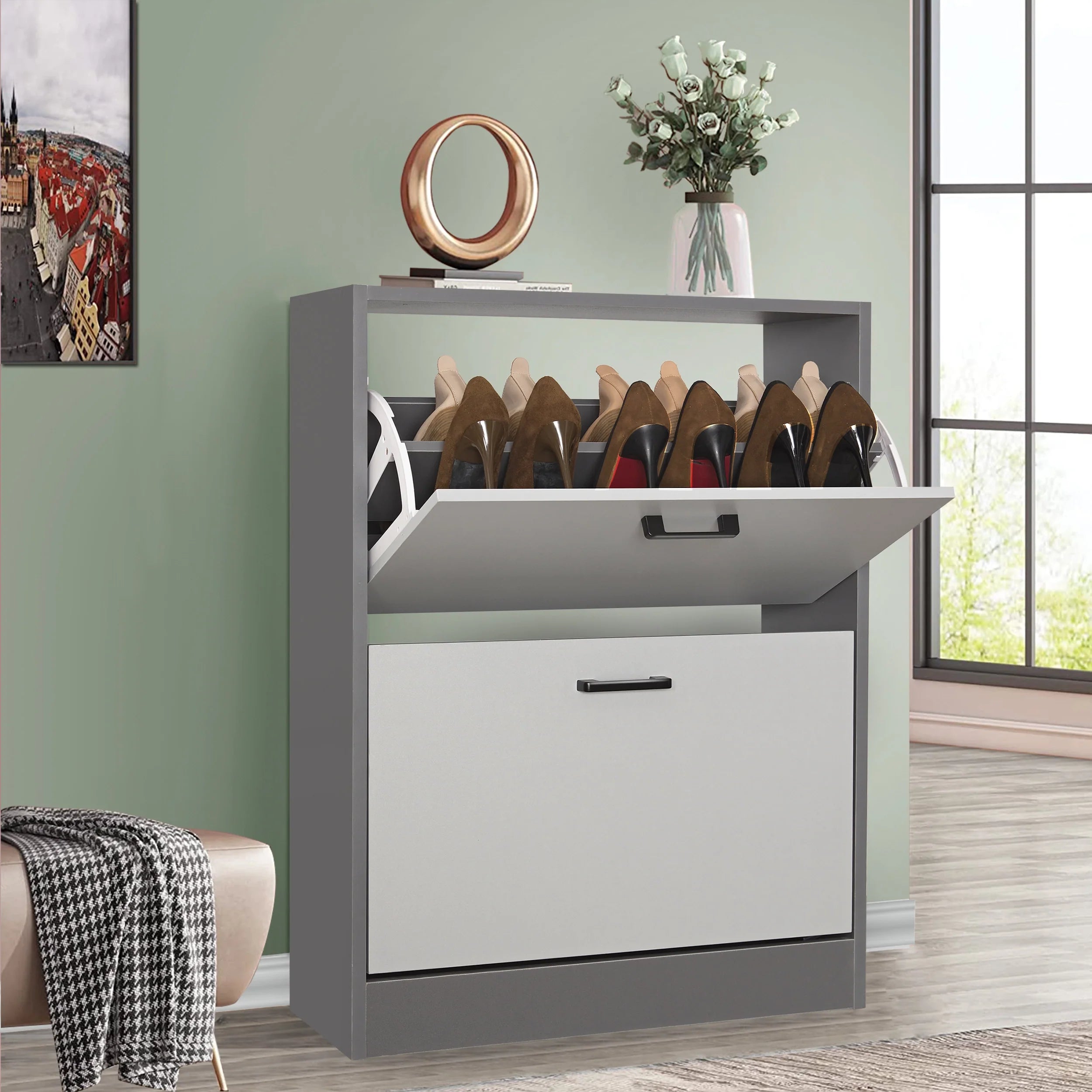 2 Door Slim Shoe Cabinet For Hallway | Small Shoe Storage