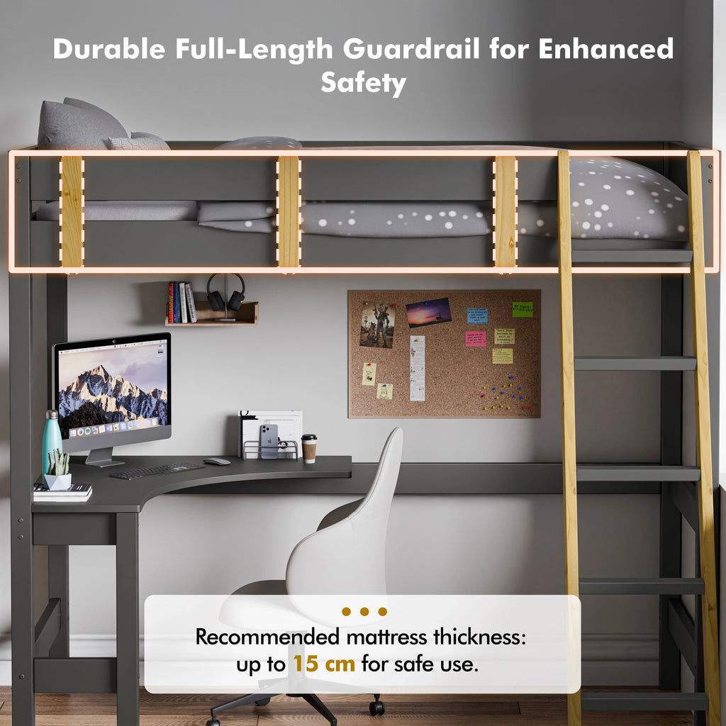 Bunk Bed With Desk - High Sleeper Loft Bed Frame For Kids