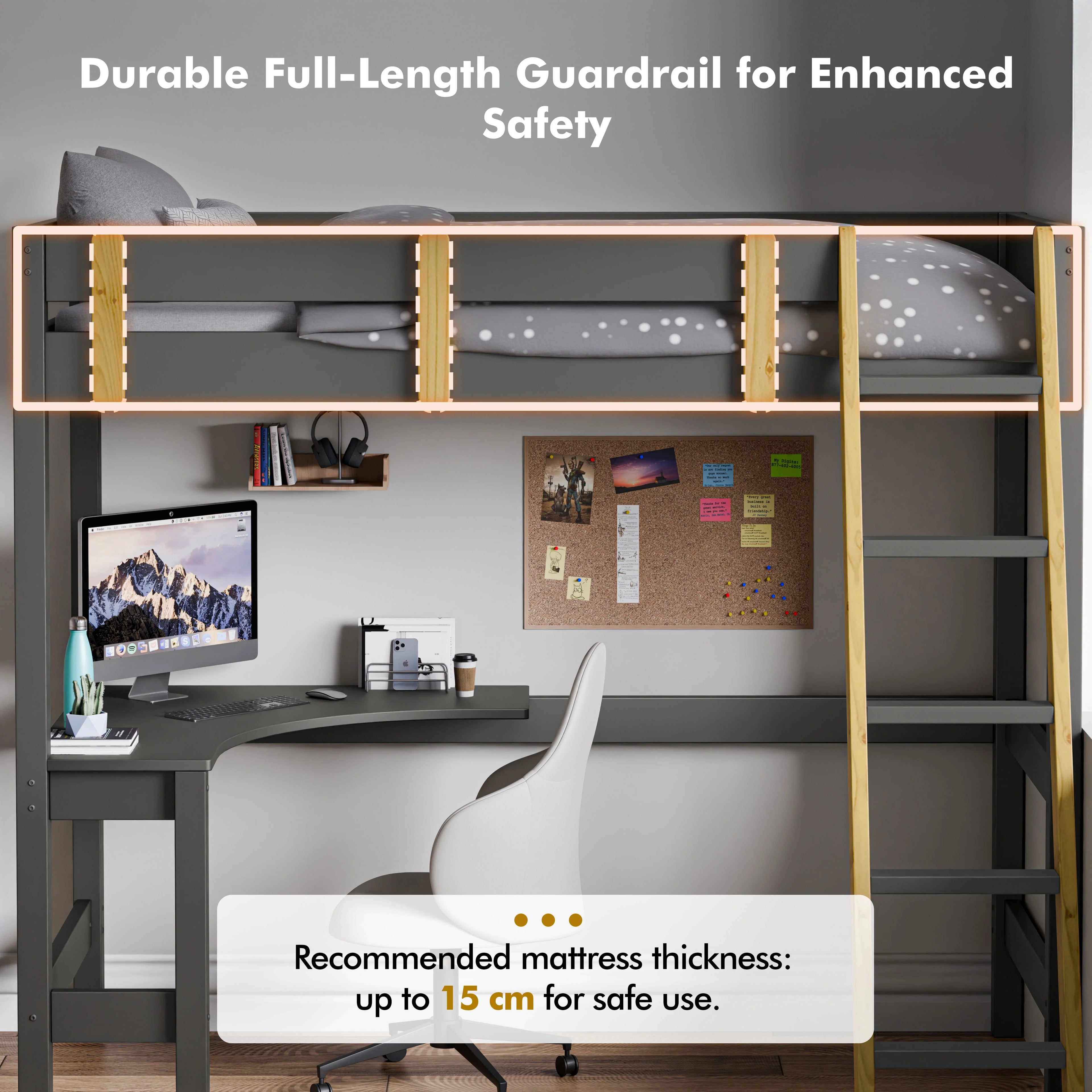 Bunk Bed With Desk - High Sleeper Loft Bed Frame For Kids