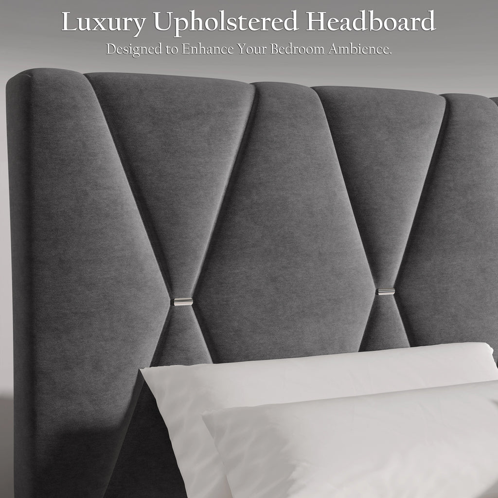 Velvet Double Bed Frame with Headboard Upholstered King Size Bed Frame