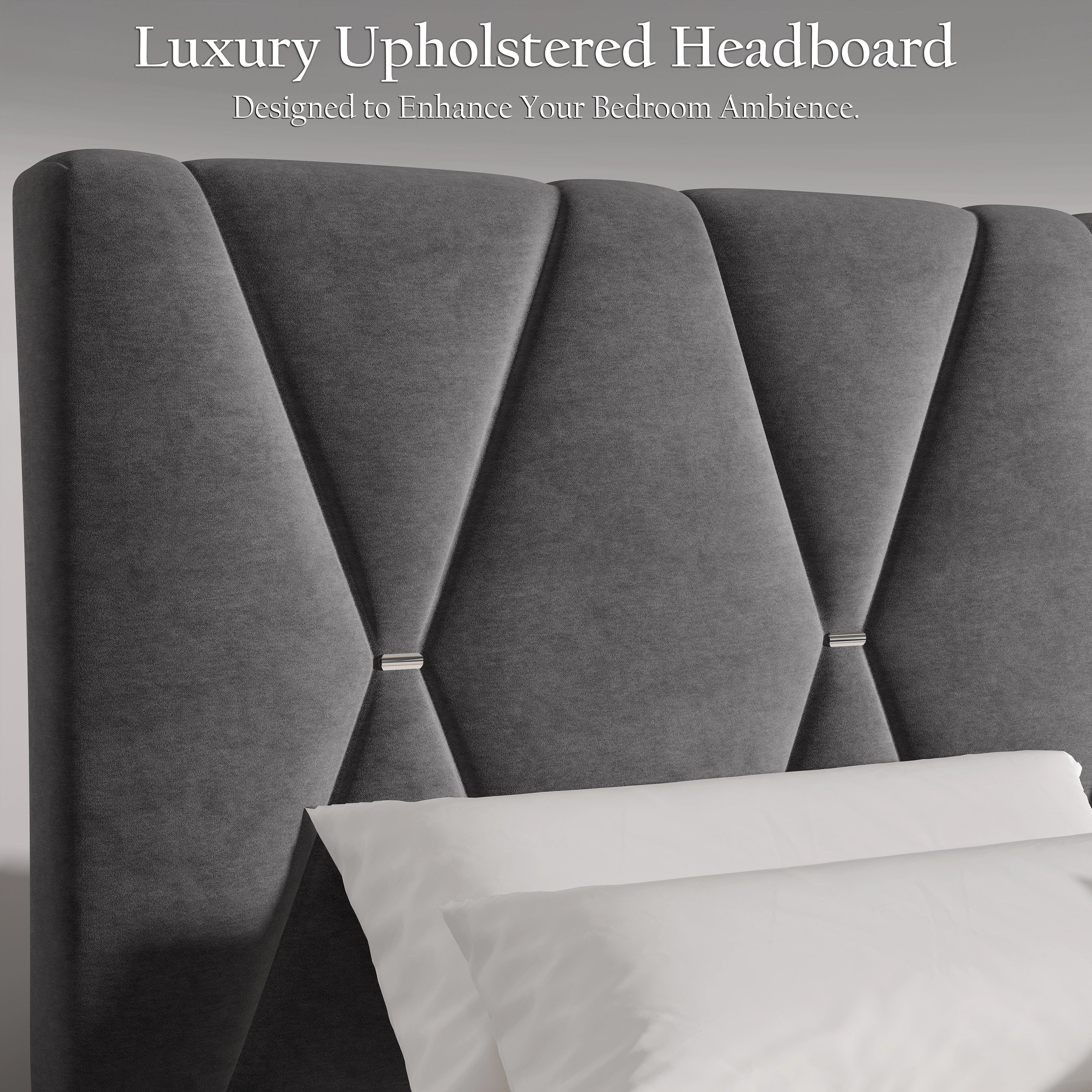 Velvet Double Bed Frame with Headboard Upholstered King Size Bed Frame