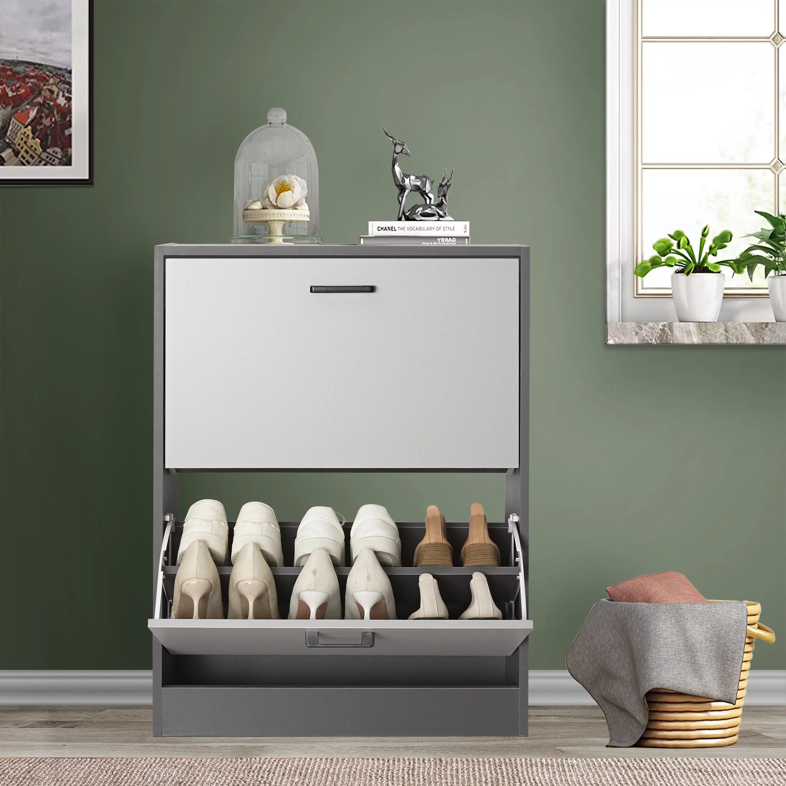 2 Door Slim Shoe Cabinet For Hallway | Small Shoe Storage