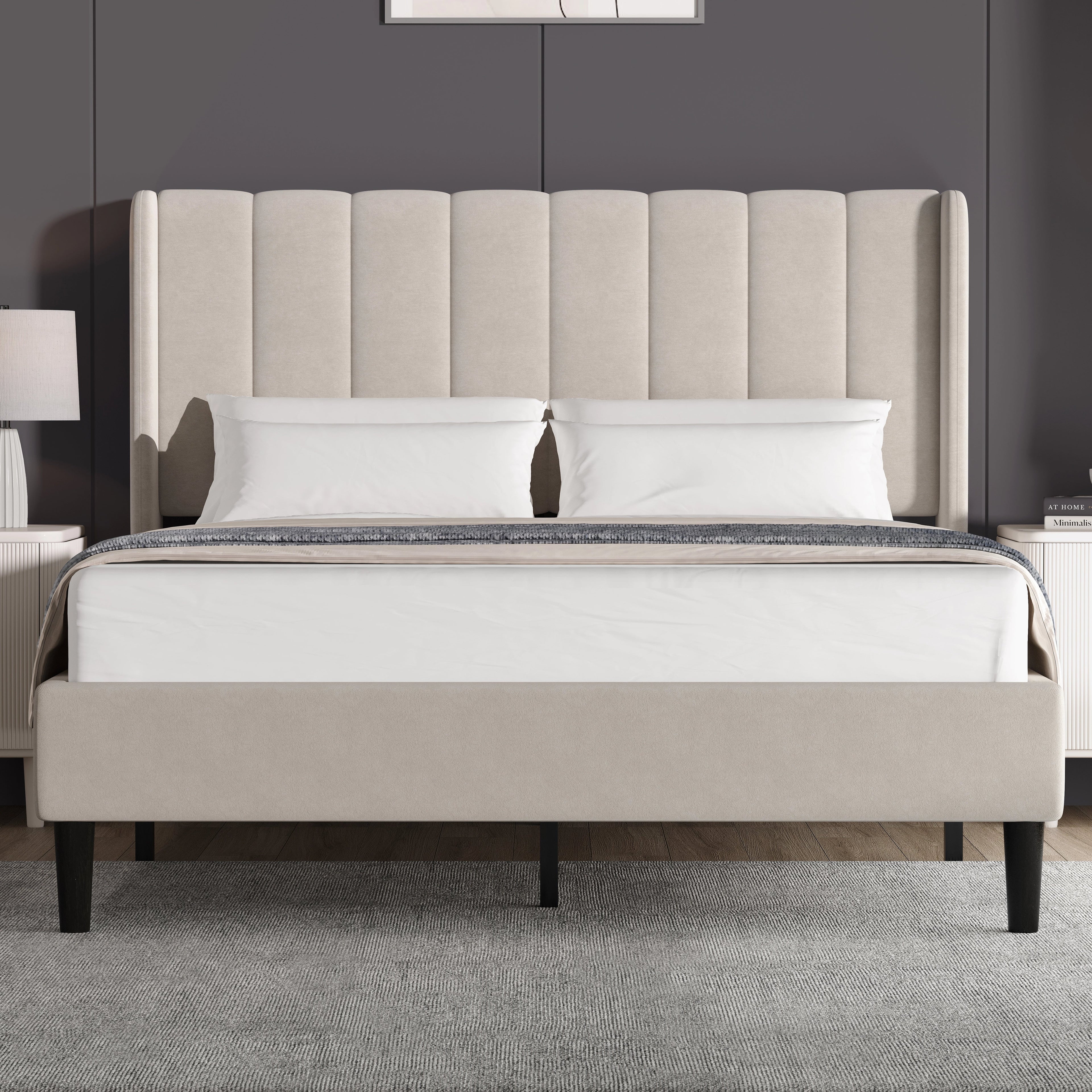 Vertical Line Velvet Upholstered Bed Frame Double & King Sizes