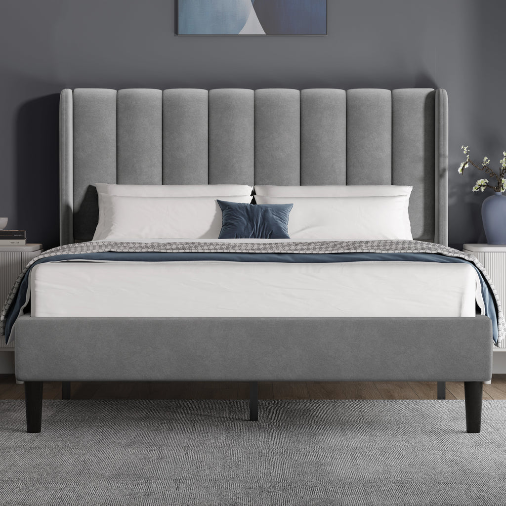 Vertical Line Velvet Upholstered Bed Frame Double & King Sizes