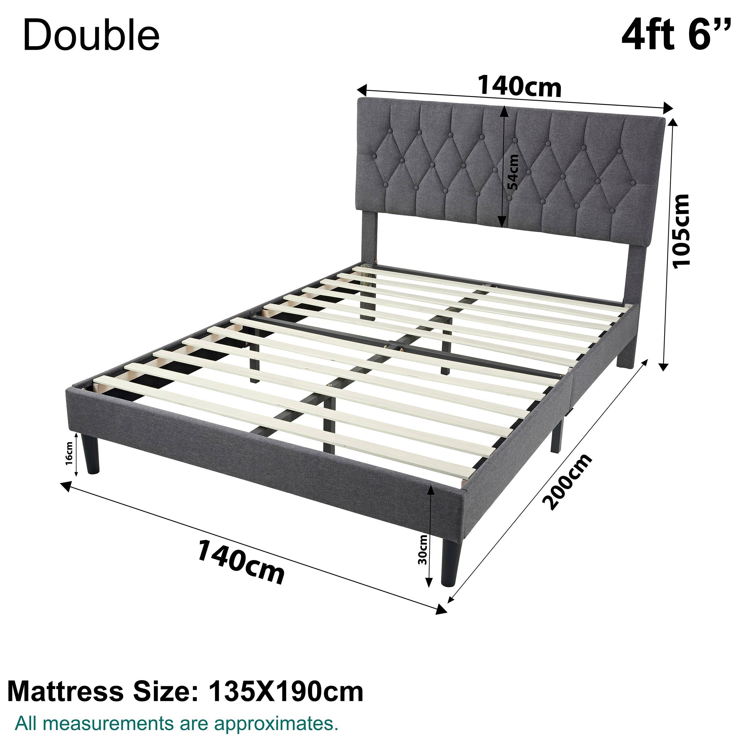 Chesterfield Bed Frame - Luxurious Grey Linen Upholstery, Adjustable Headboard