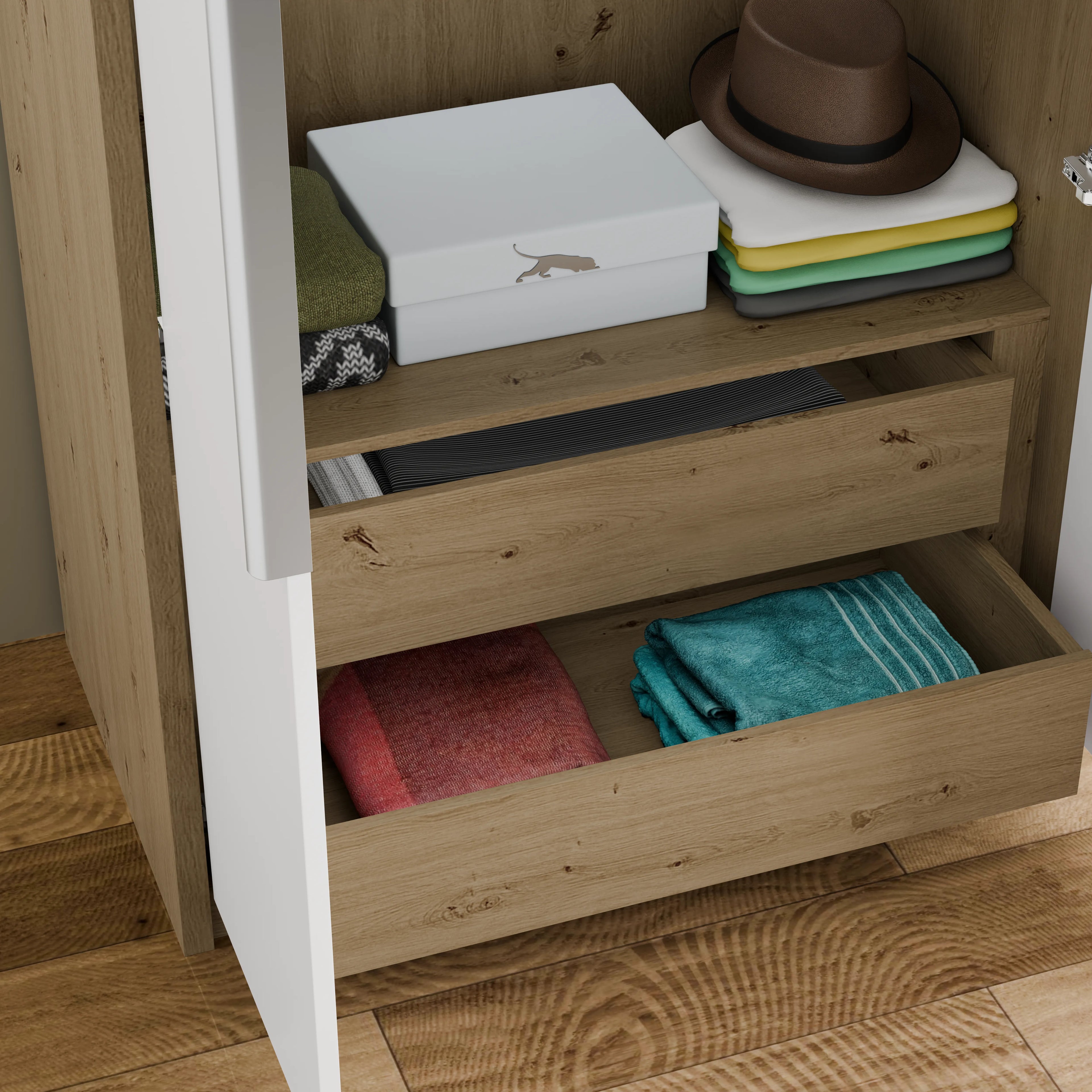 Skova Double Wardrobe with Drawers & Clothes Rail