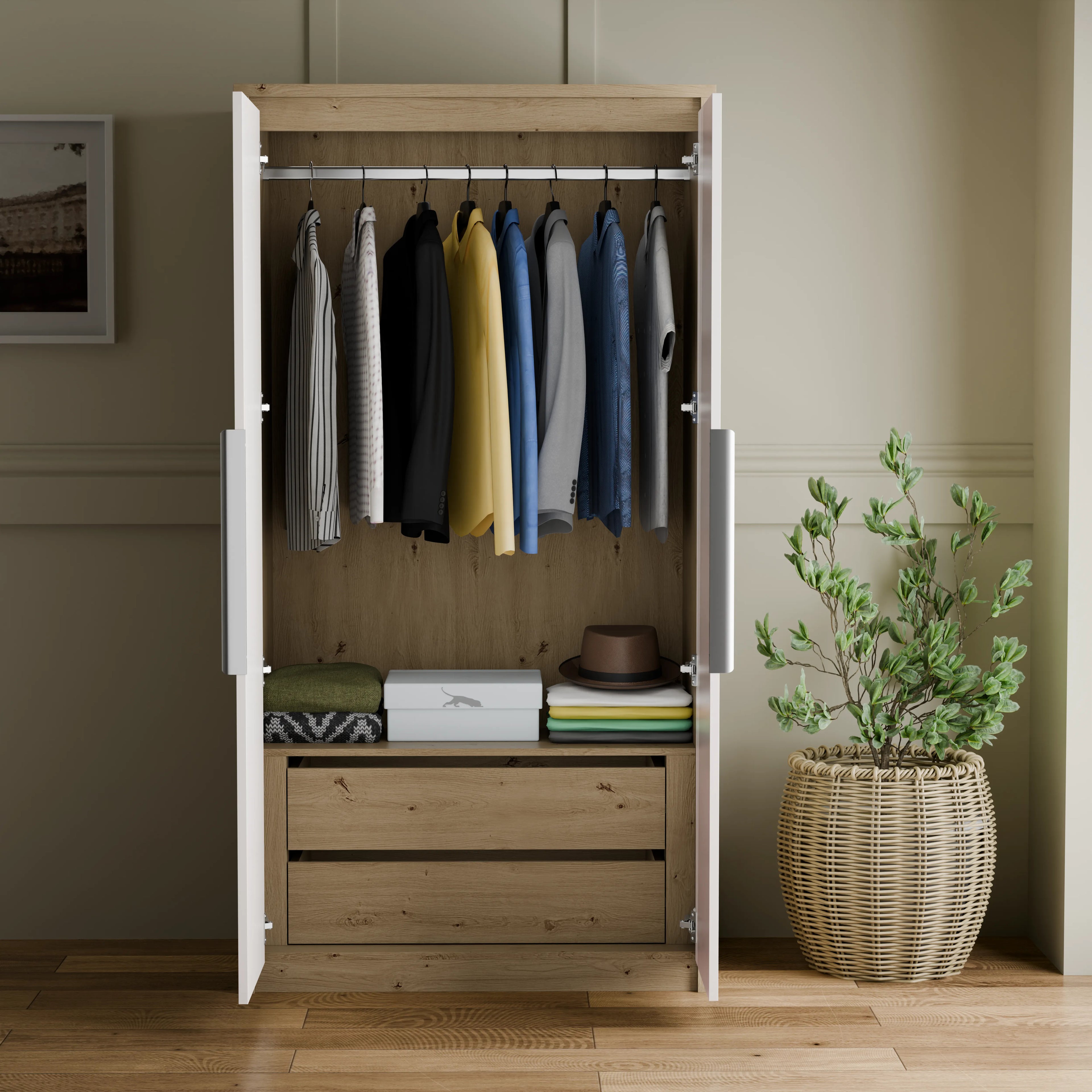 Skova Double Wardrobe with Drawers & Clothes Rail