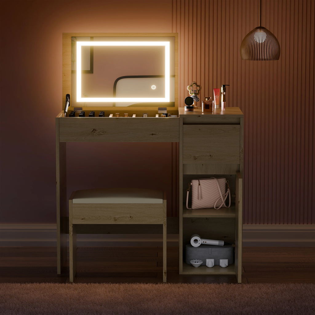 Small Dressing Table with Mirror and Lights, Stool -Makeup Vanity Desk
