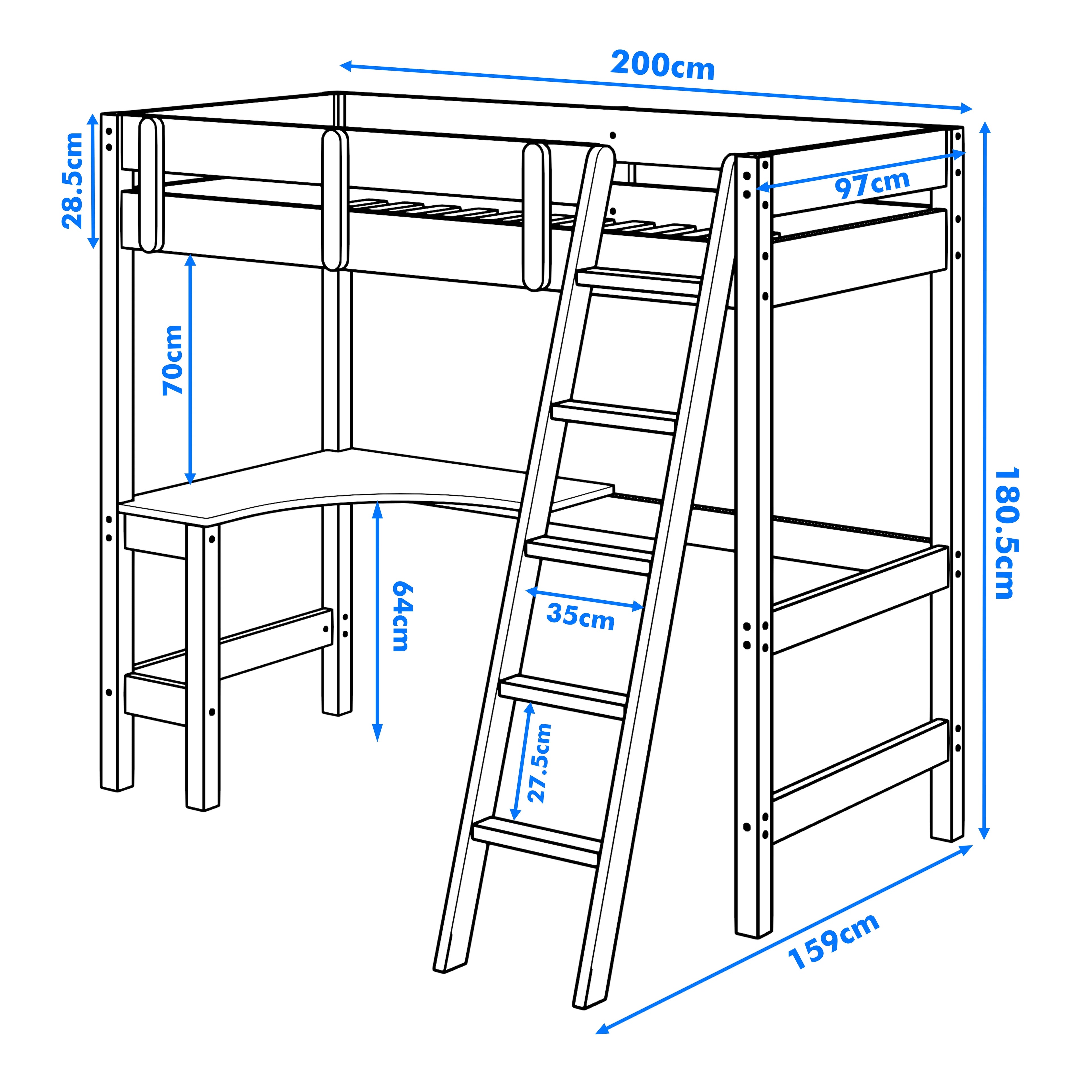 Bunk Bed With Desk - High Sleeper Loft Bed Frame For Kids