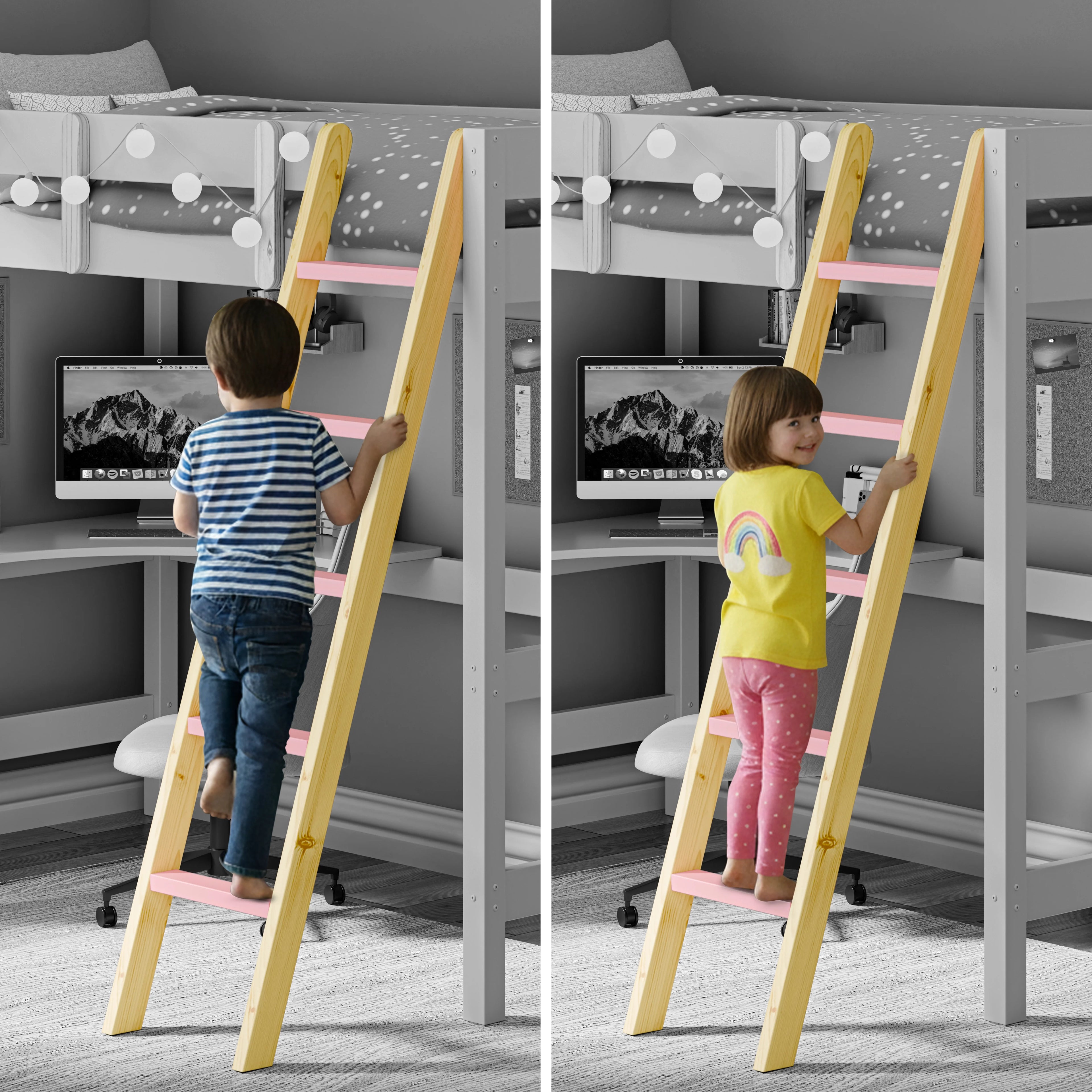 Bunk Bed With Desk - High Sleeper Loft Bed Frame For Kids