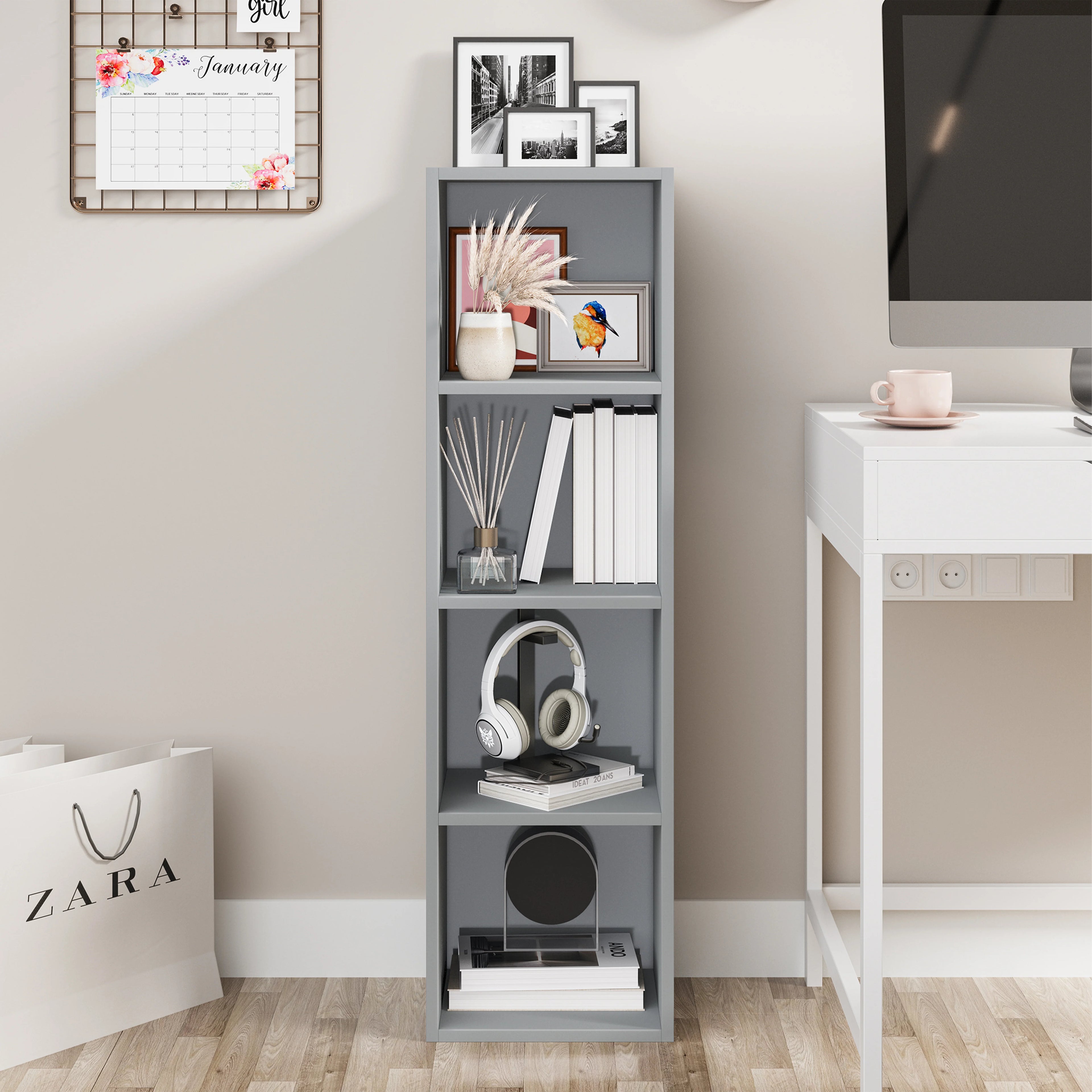 Bookcase Cube Storage Unit - Tall Narrow Bookshelf