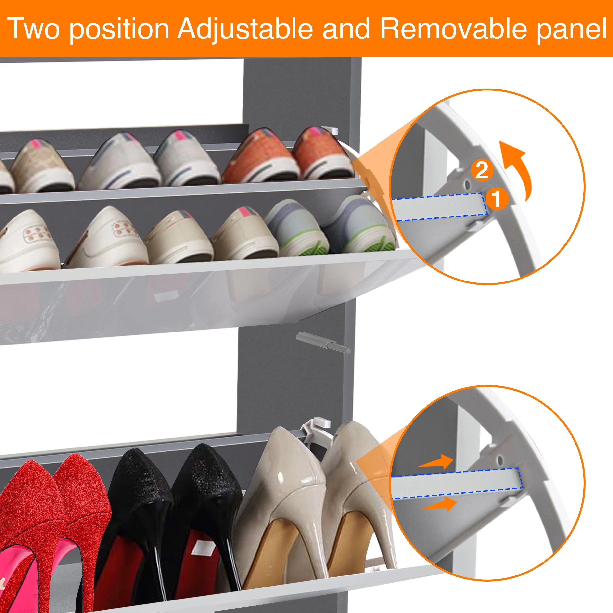 High Gloss 3 Door Shoe Cabinet | Slim Shoe Storage