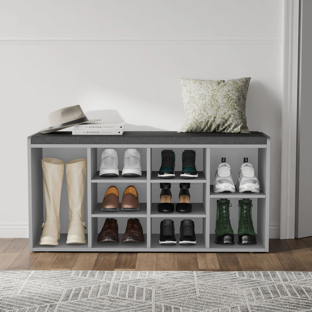 Shoe Storage Bench with Cushion - Shoe Rack Cabinet Hallway
