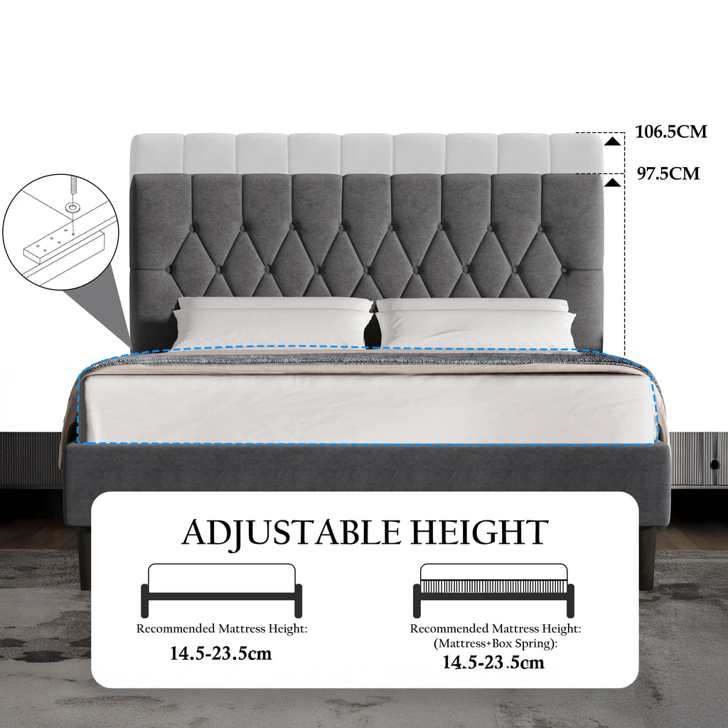 Velvet Bed Frame Double & King Size with Adjustable Headboard