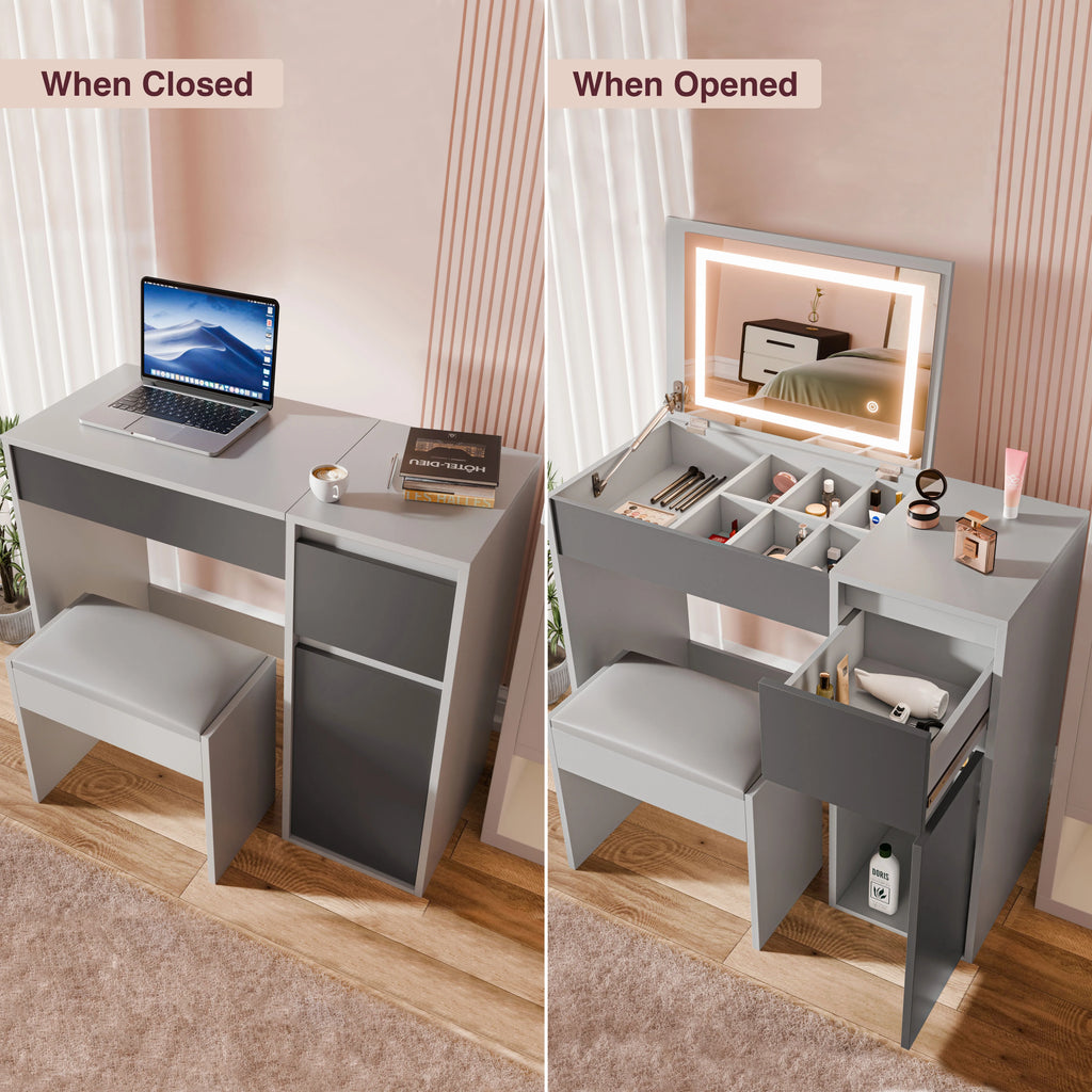 Small Dressing Table with Mirror and Lights, Stool -Makeup Vanity Desk