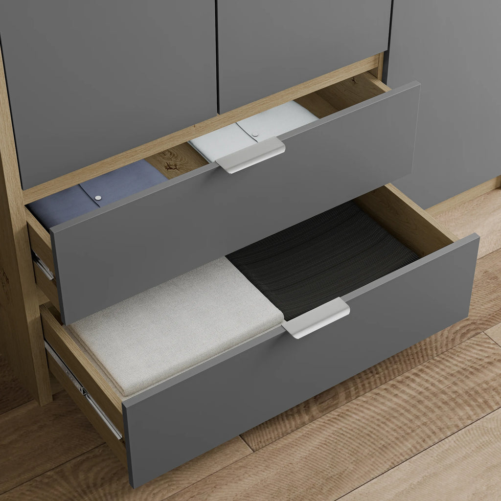 Skova 3 Door Wardrobe with Drawers and Shelves & Clothes Rail