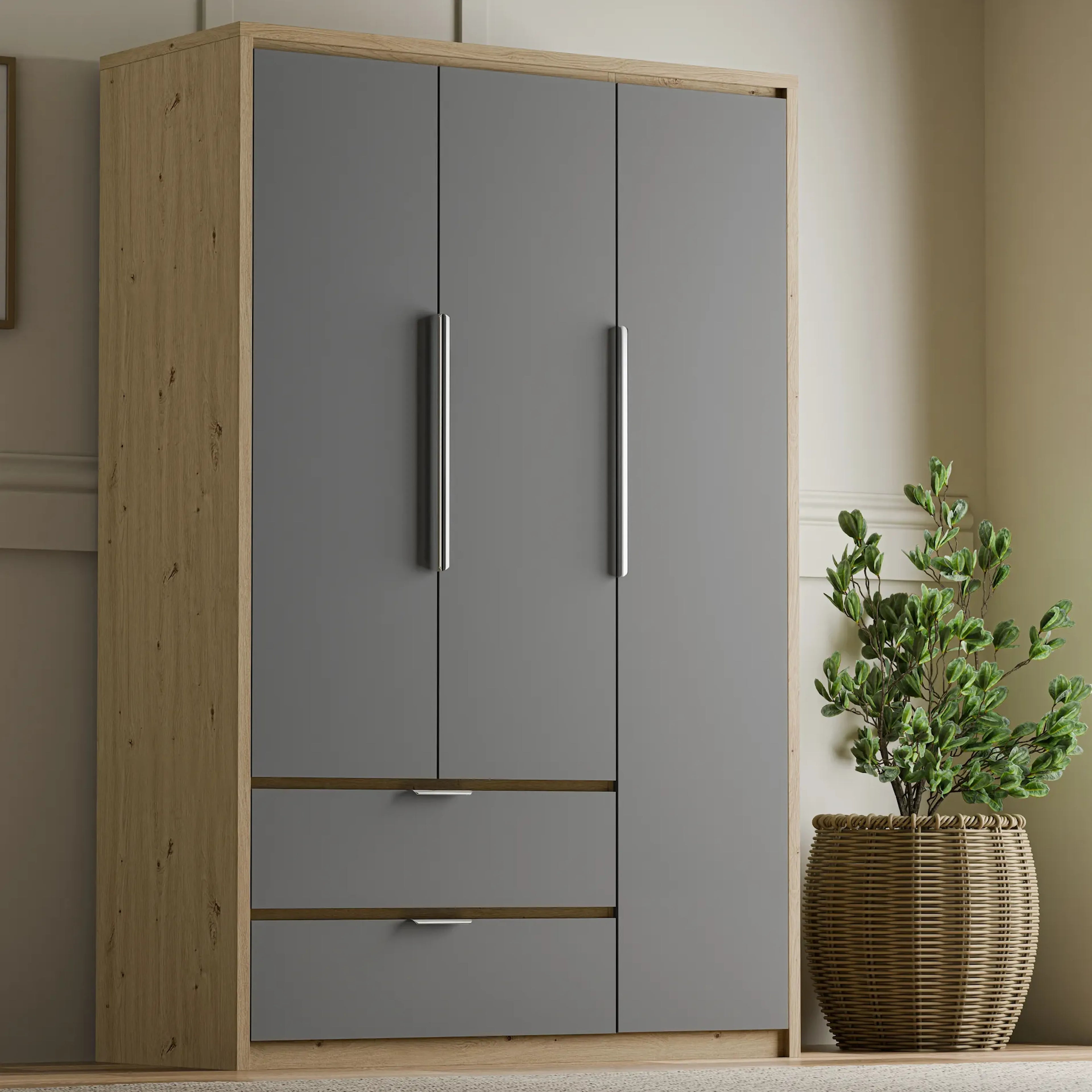 Skova 3 Door Wardrobe with Drawers and Shelves & Clothes Rail