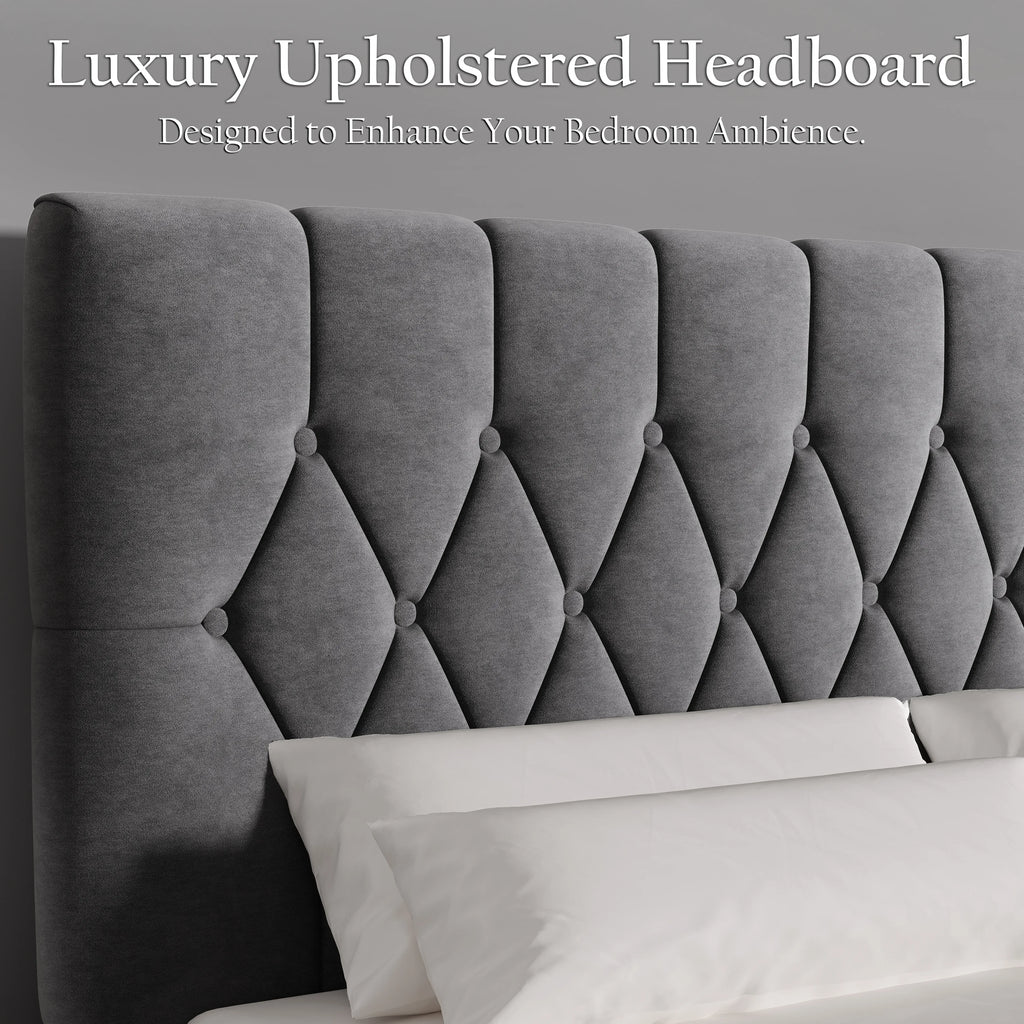Velvet Bed Frame Double & King Size with Adjustable Headboard