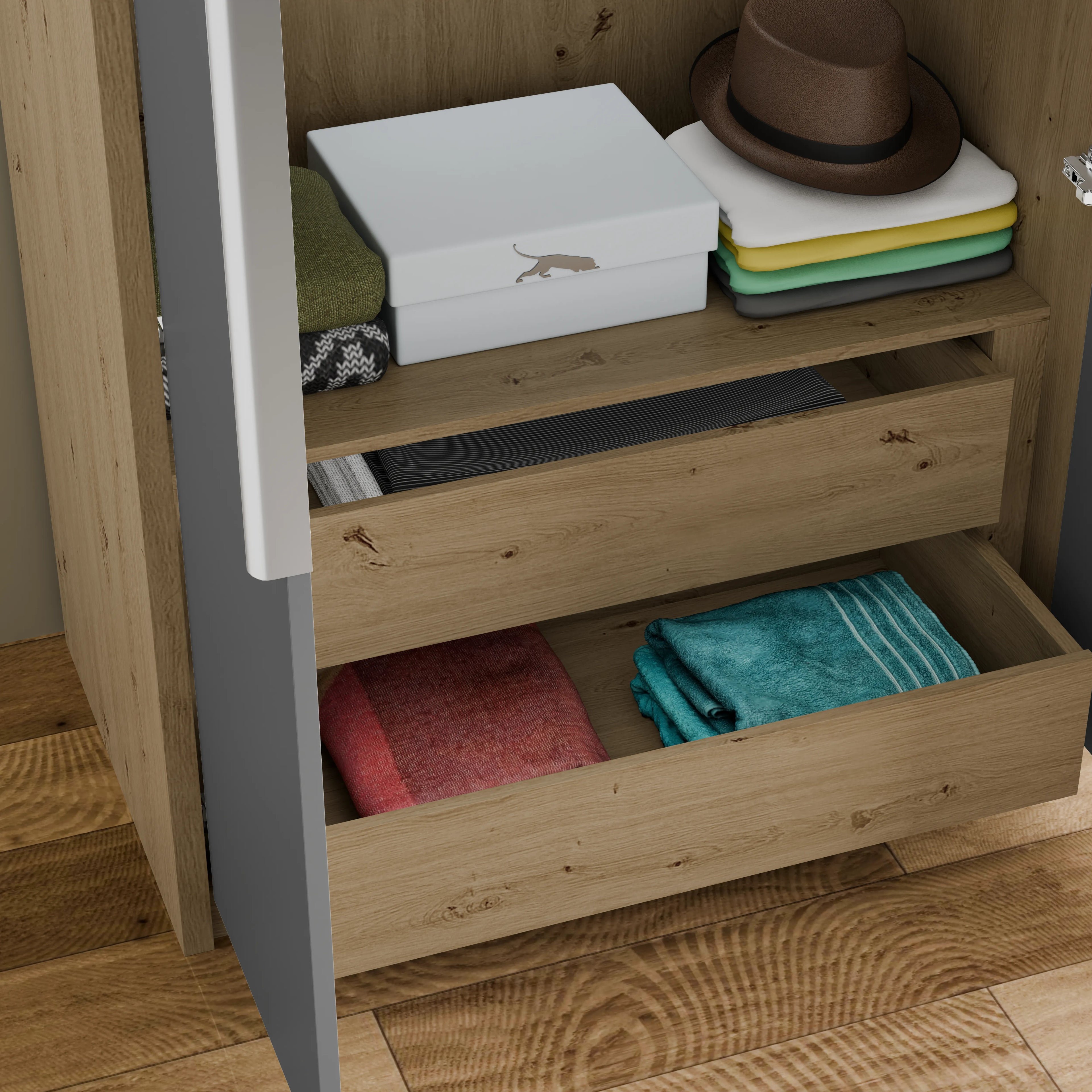 Skova Double Wardrobe with Drawers & Clothes Rail