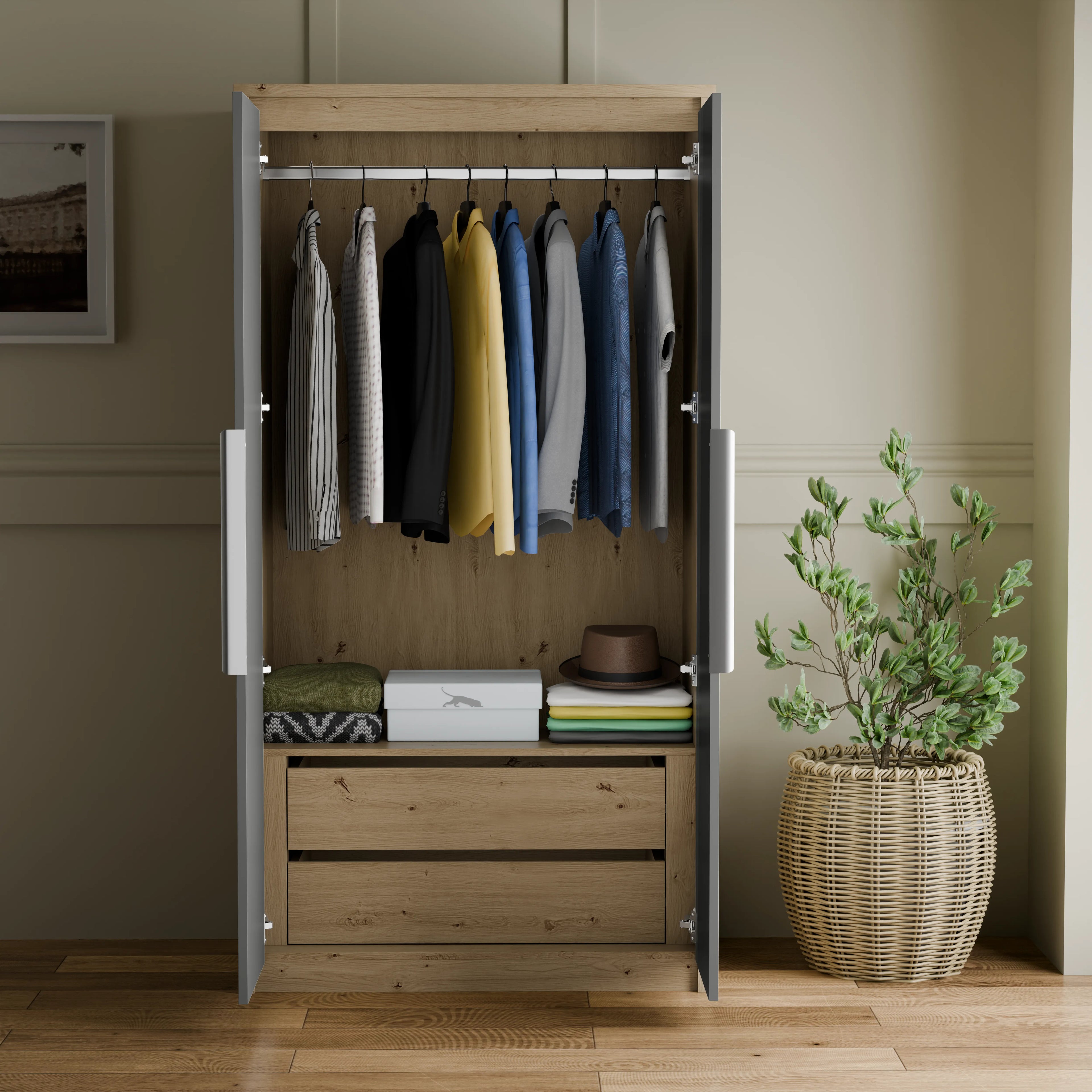 Skova Double Wardrobe with Drawers & Clothes Rail