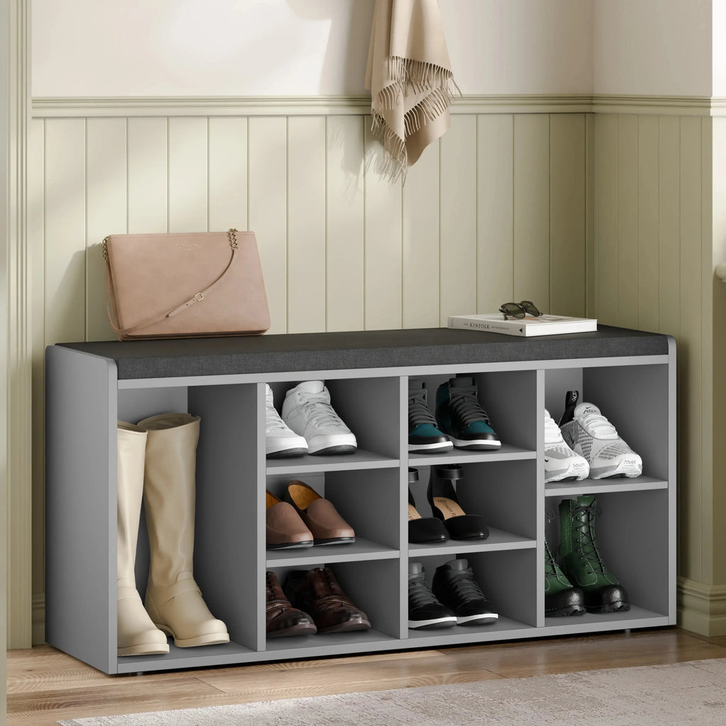 Shoe Storage Bench with Cushion - Shoe Rack Cabinet Hallway