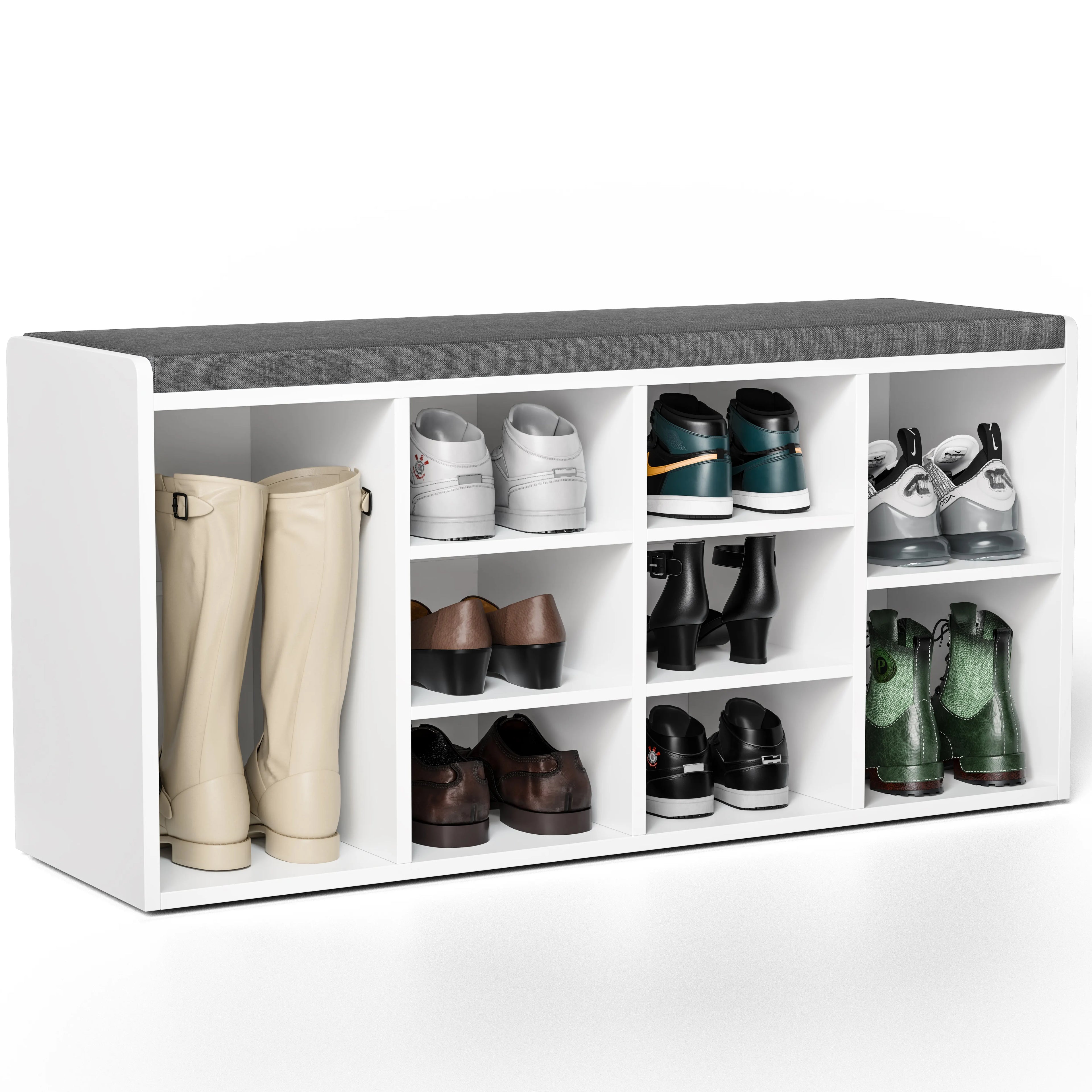 Shoe Storage Bench with Cushion - Shoe Rack Cabinet Hallway