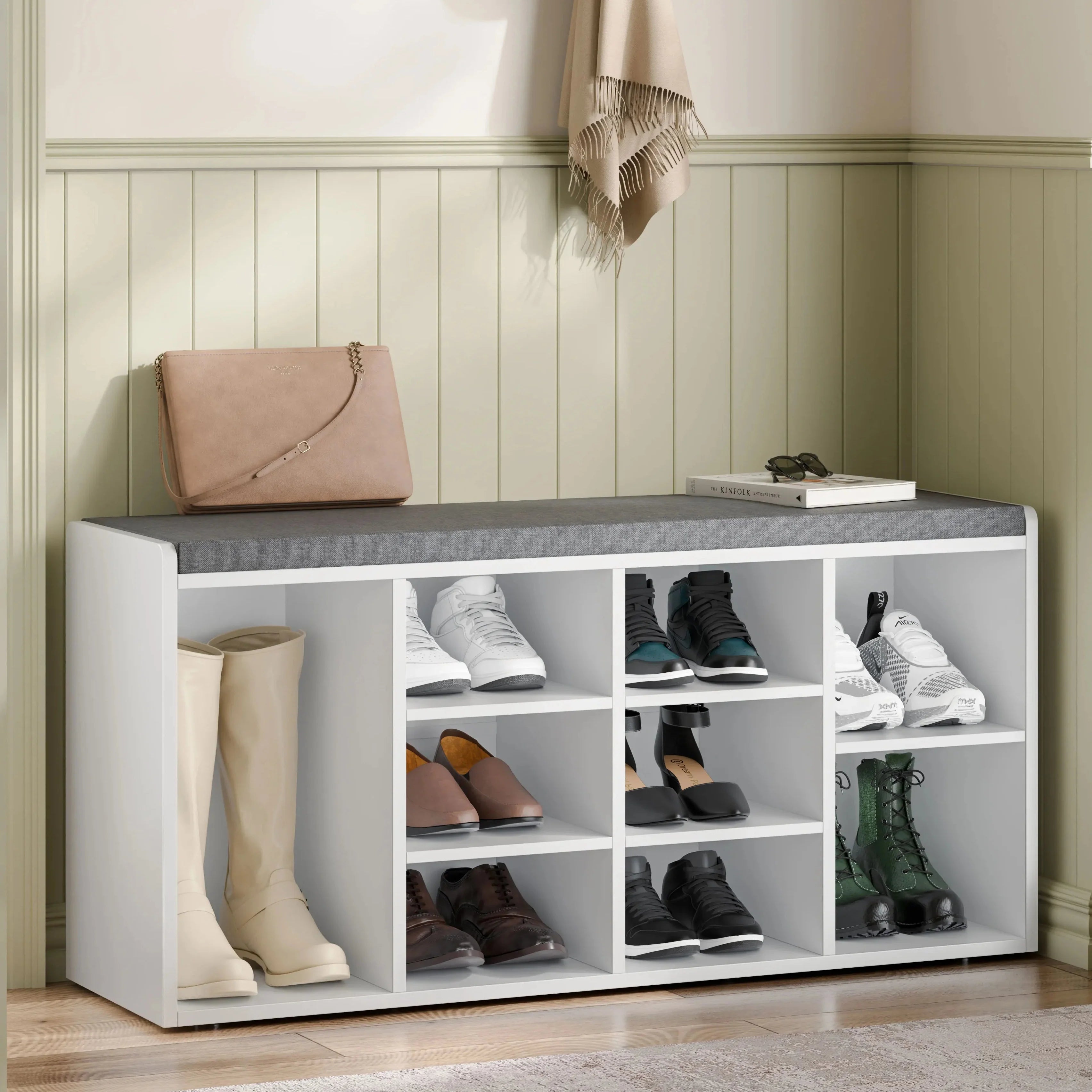 Shoe Storage Bench with Cushion - Shoe Rack Cabinet Hallway
