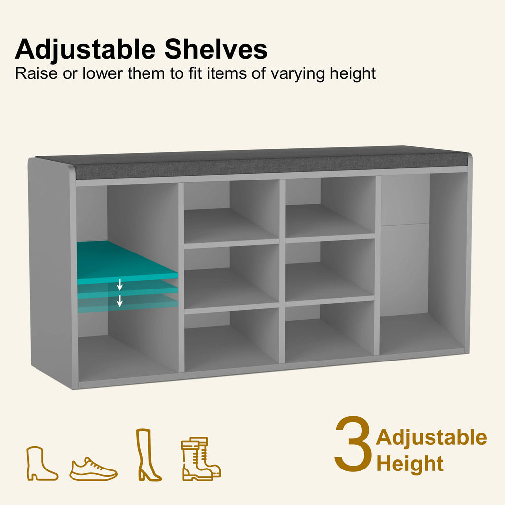 Shoe Storage Bench with Cushion - Shoe Rack Cabinet Hallway
