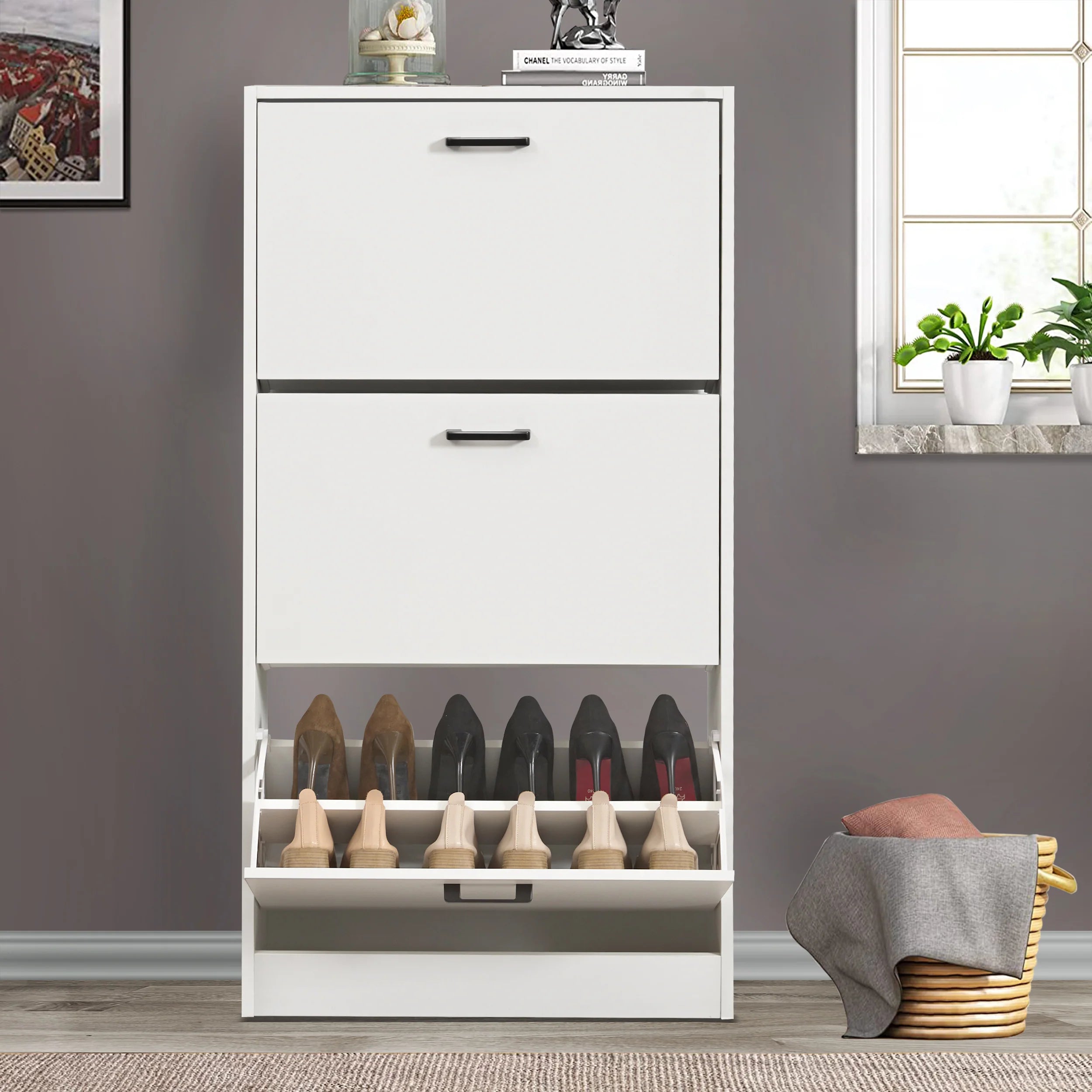 3 Drawer Slim Shoe Cabinet For Hallway - Tall Shoe Storage