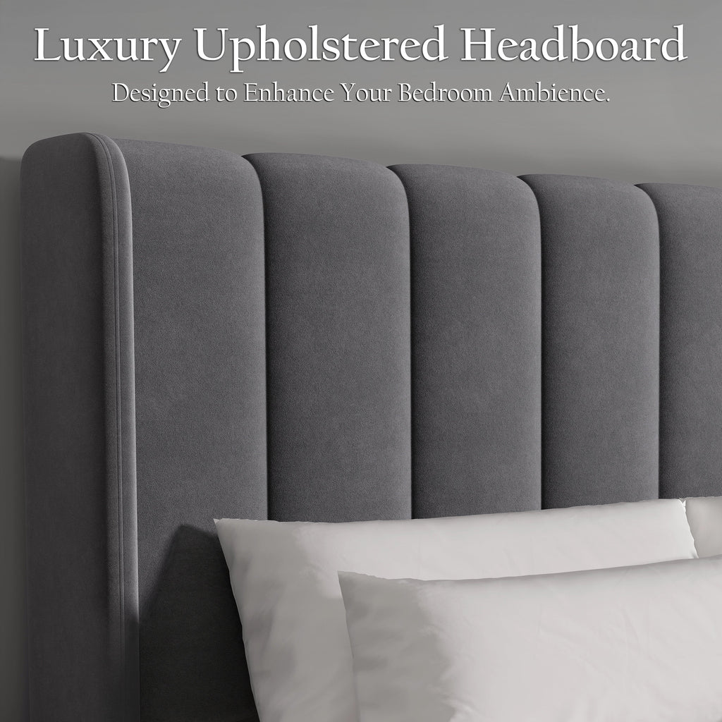Vertical Line Velvet Upholstered Bed Frame Double & King Sizes