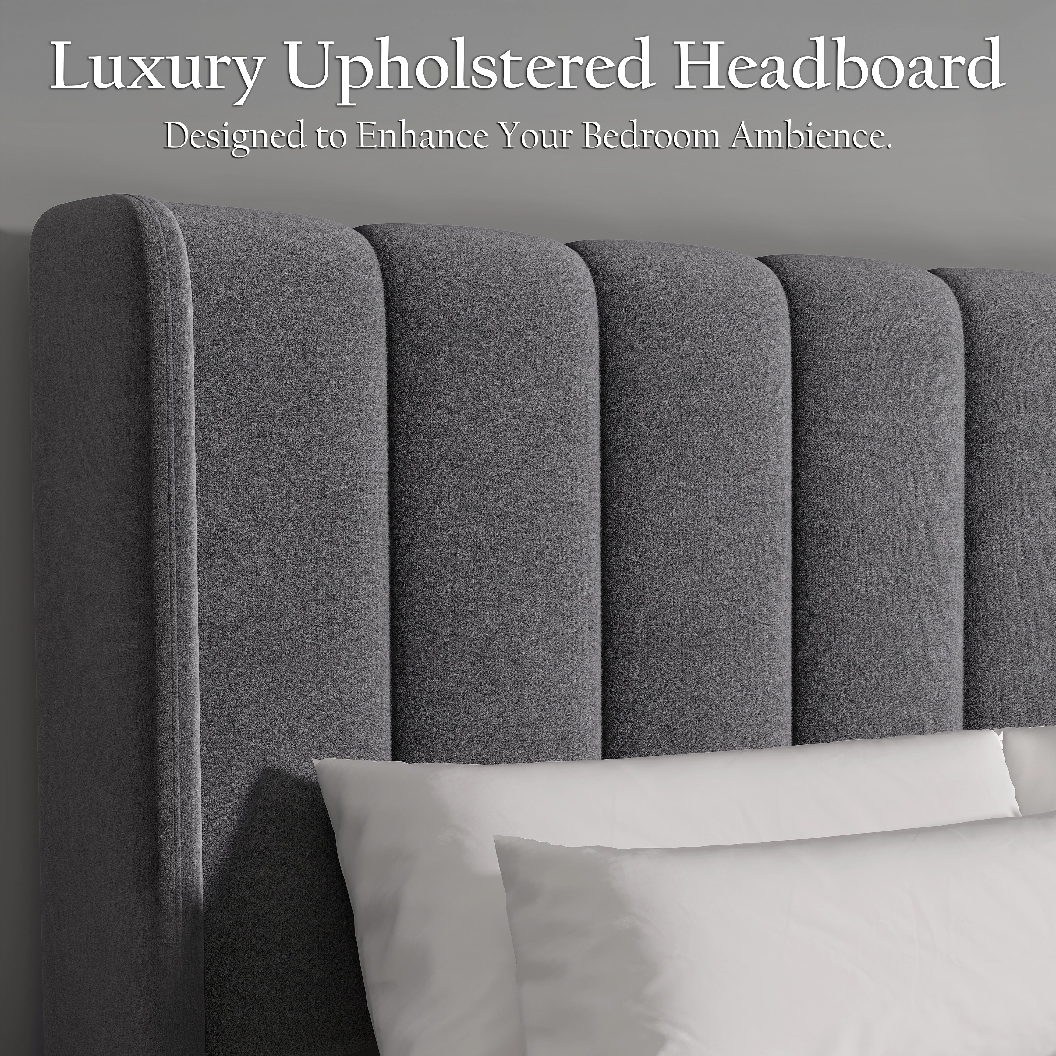 Vertical Line Velvet Upholstered Bed Frame Double & King Sizes
