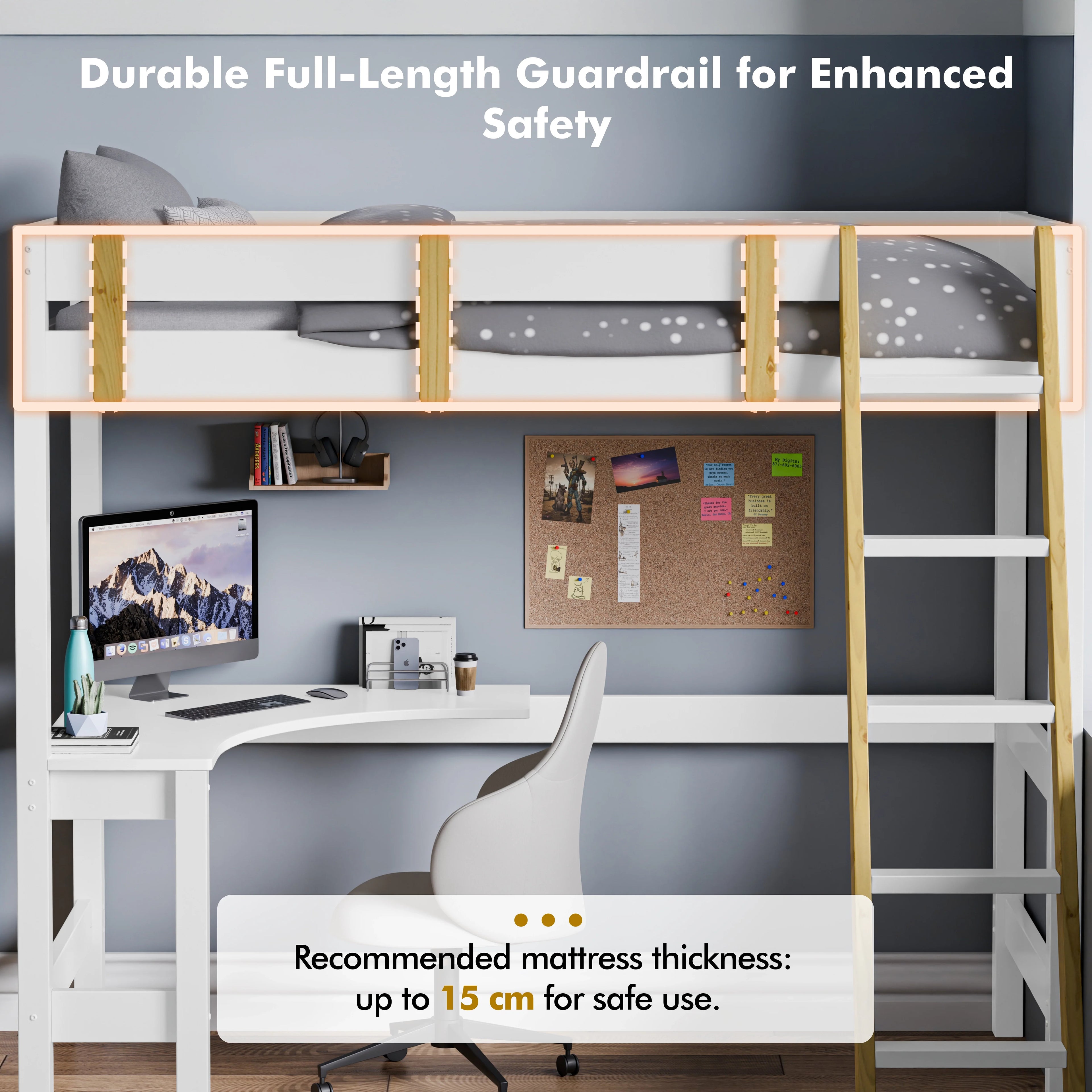 Bunk Bed With Desk - High Sleeper Loft Bed Frame For Kids