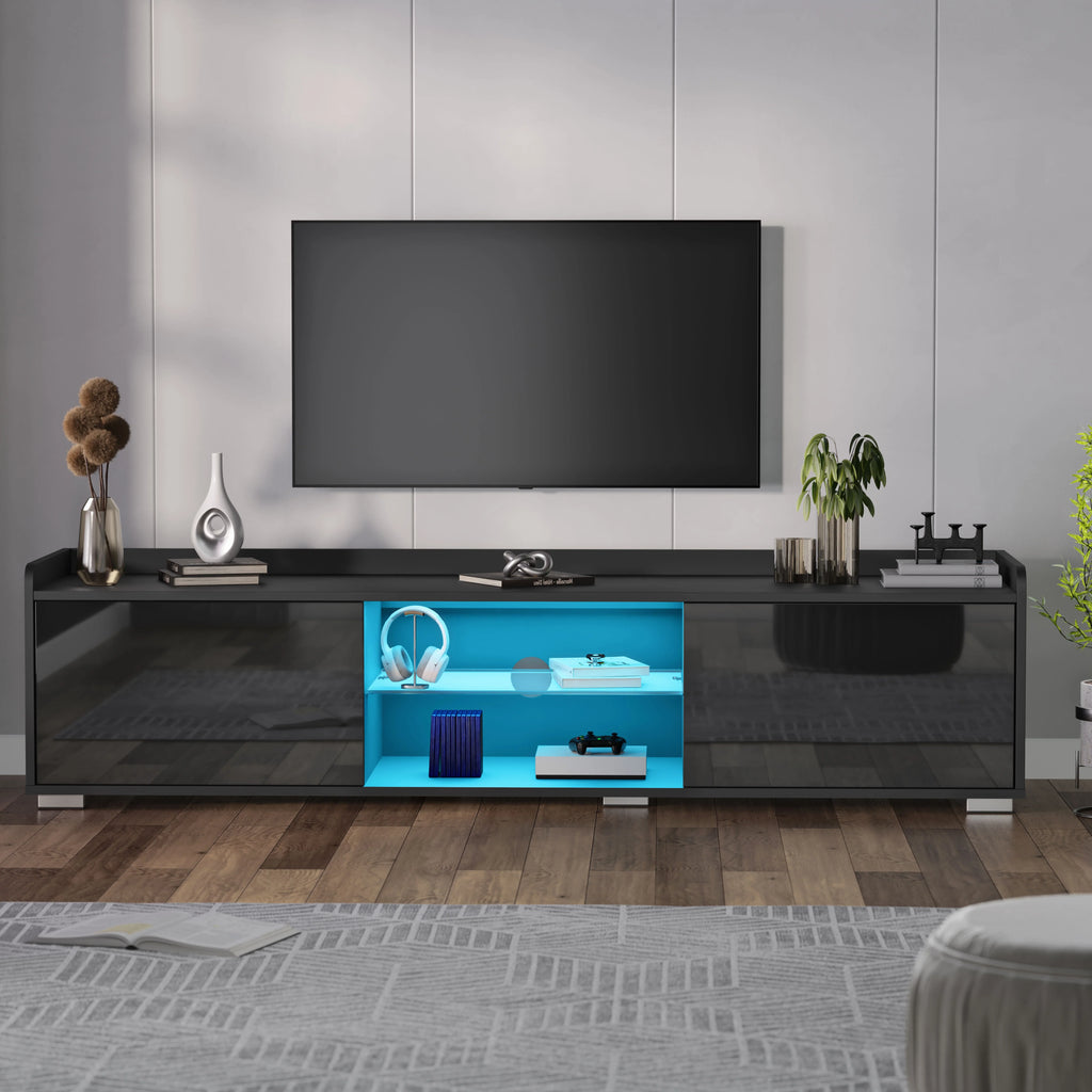 High Gloss LED TV Unit with Storage - Living Room TV Cabinet 140cm