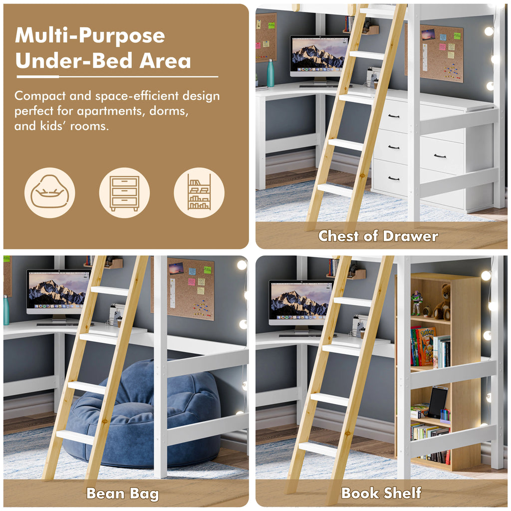 Bunk Bed With Desk - High Sleeper Loft Bed Frame For Kids