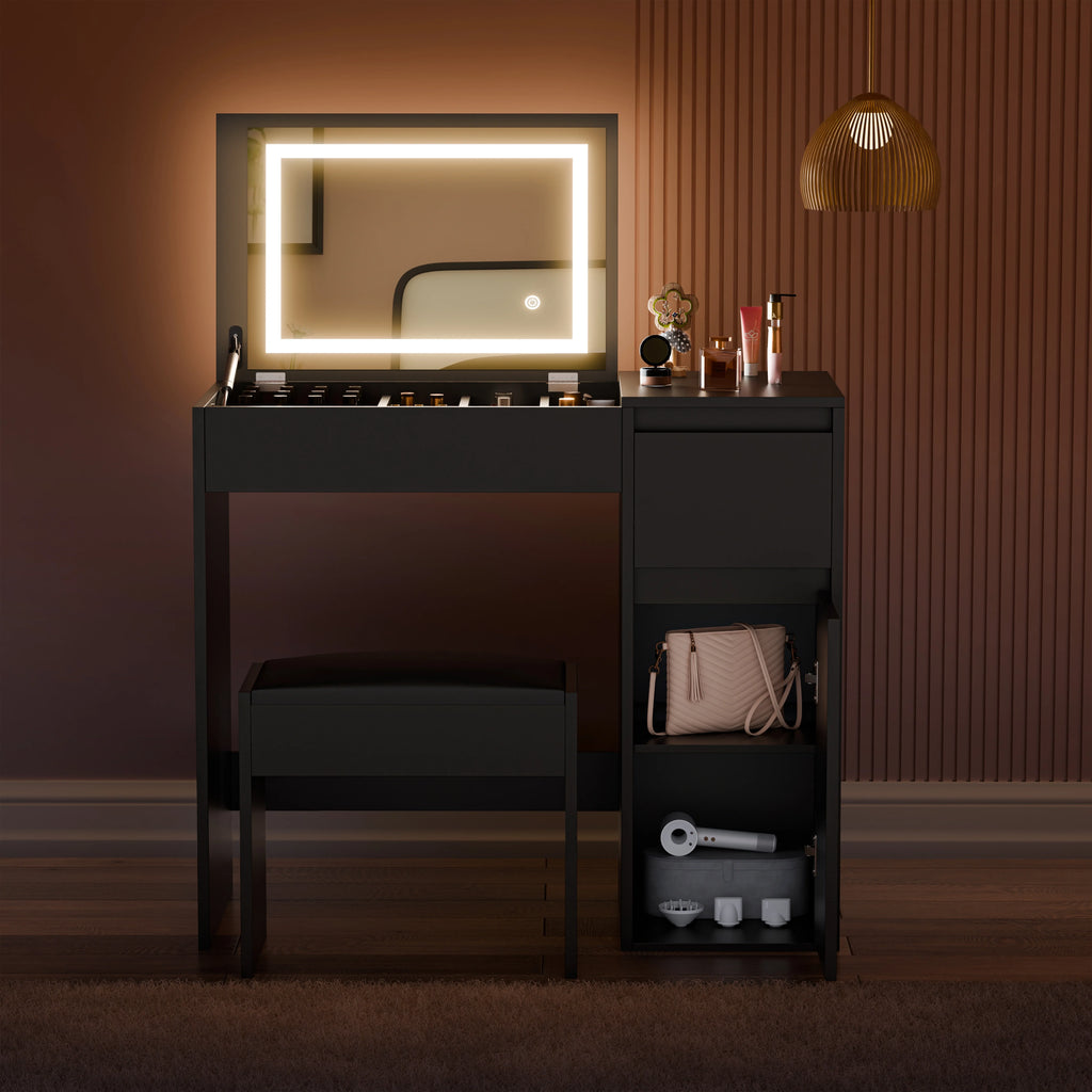 Small Dressing Table with Mirror and Lights, Stool -Makeup Vanity Desk