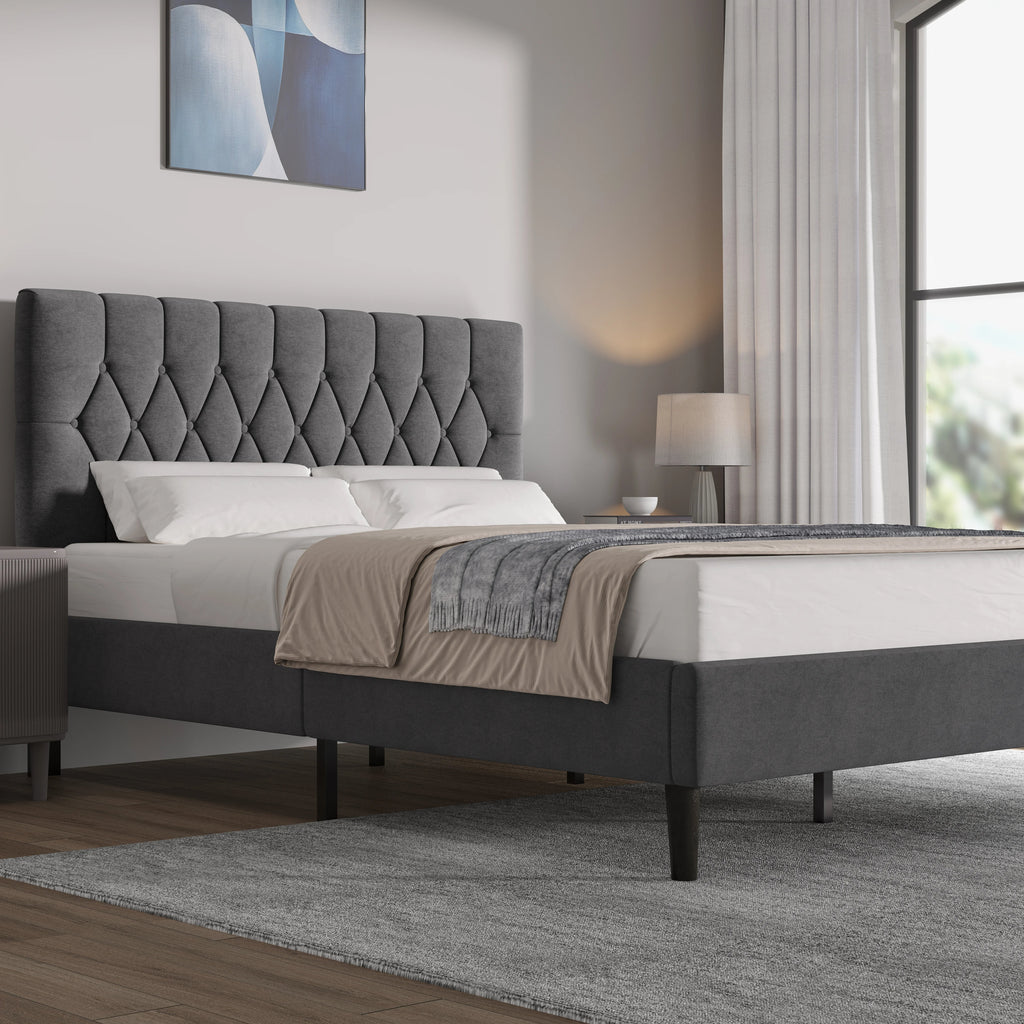 Velvet Bed Frame Double & King Size with Adjustable Headboard