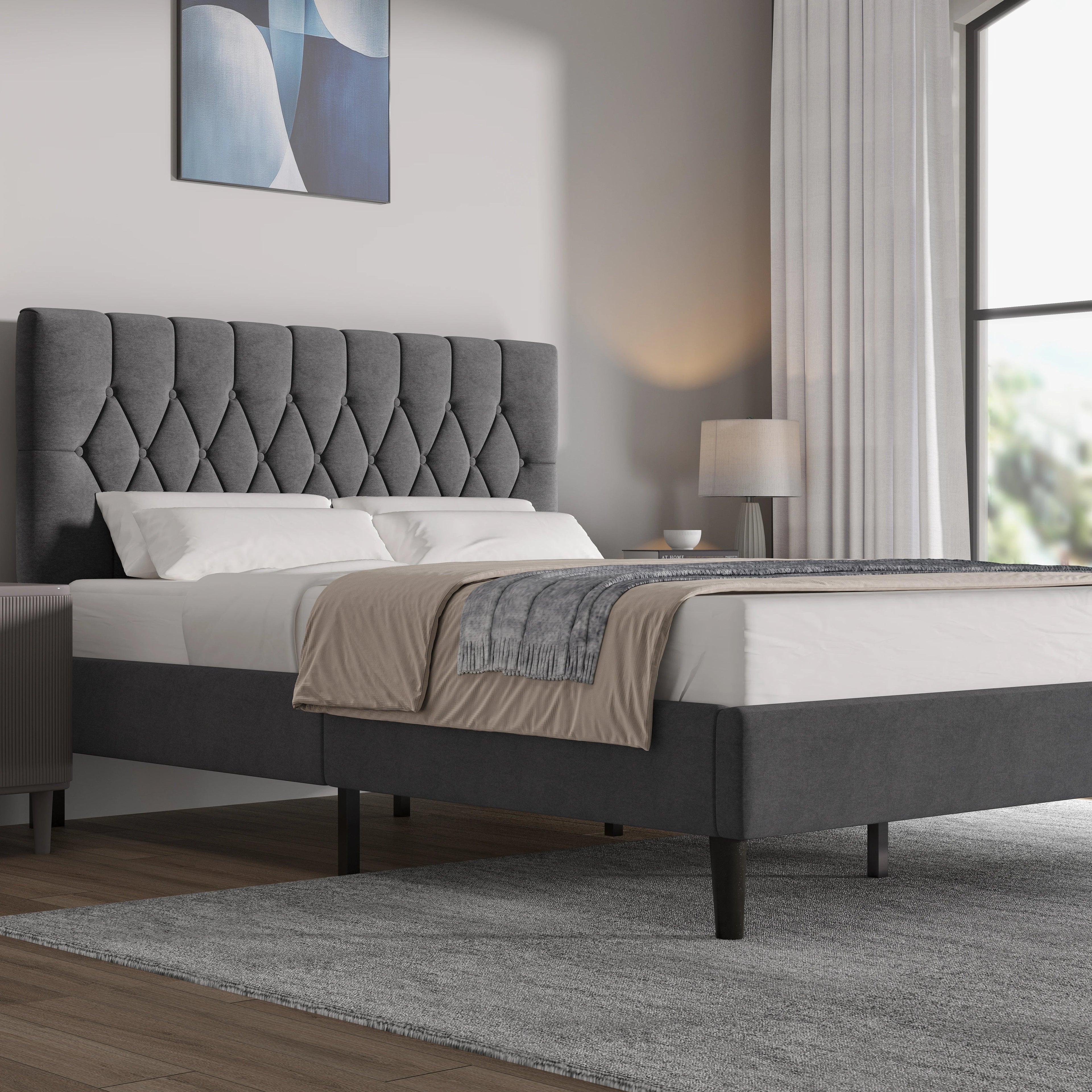 Velvet Bed Frame Double & King Size with Adjustable Headboard