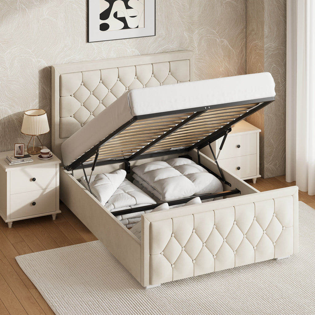 Cross Puffed Ottoman Storage Bed - Velvet Ottoman Bed Frame