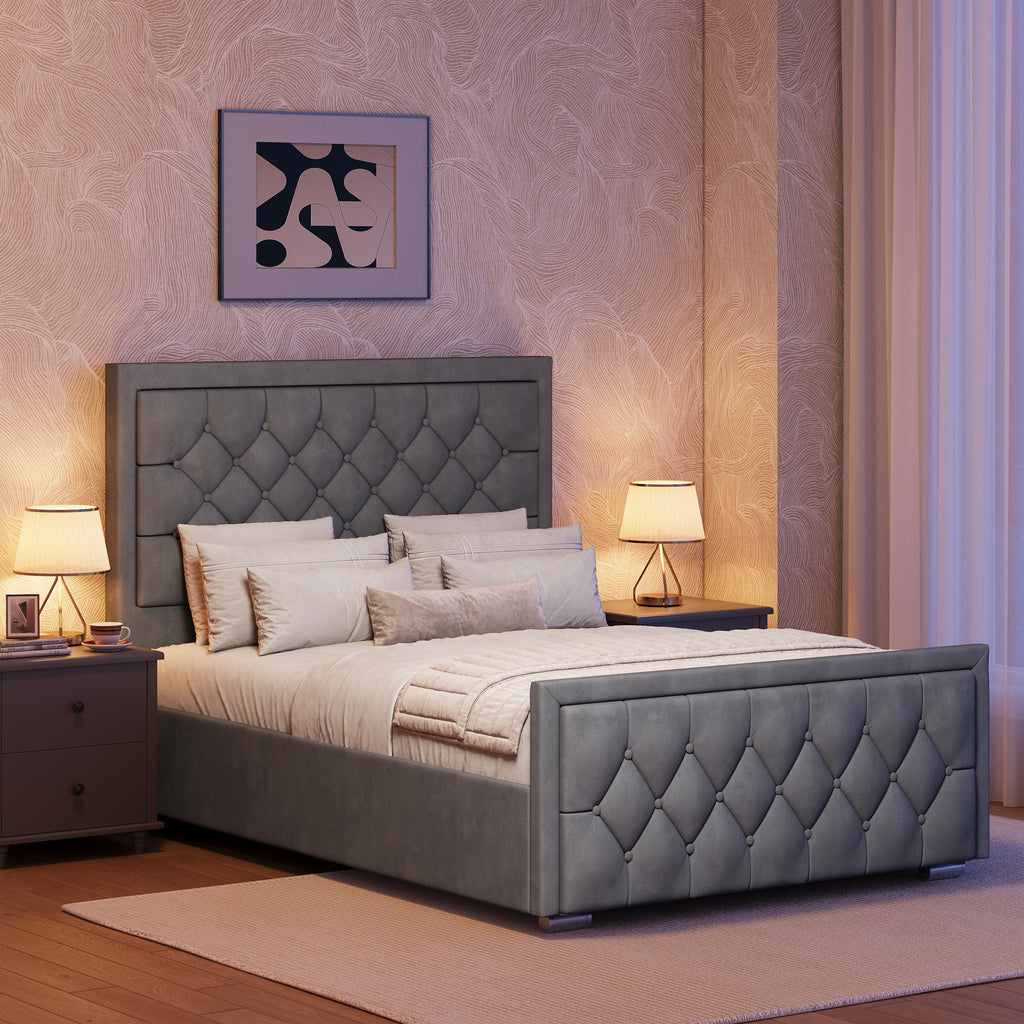 Cross Puffed Ottoman Storage Bed - Velvet Ottoman Bed Frame