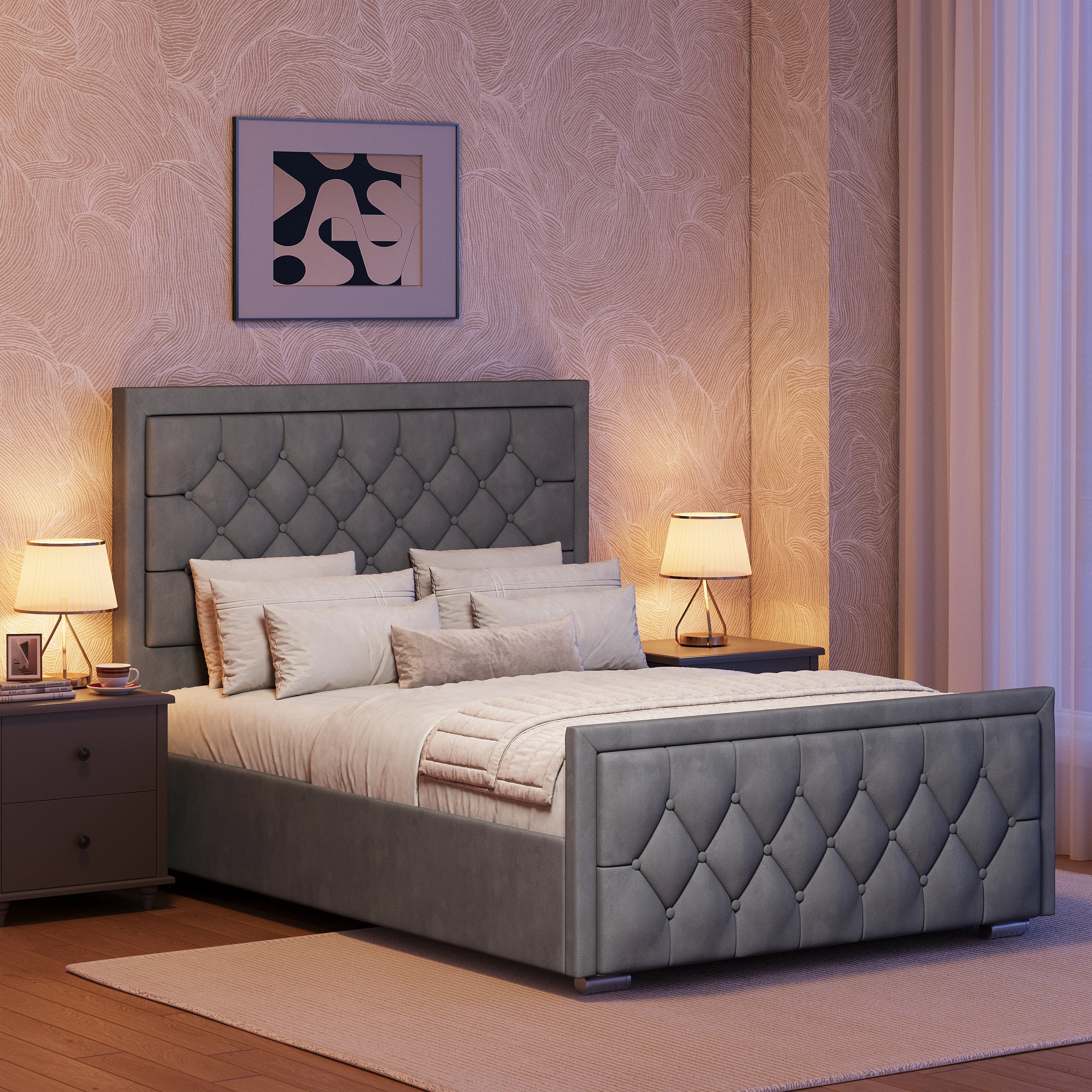 Cross Puffed Ottoman Storage Bed - Velvet Ottoman Bed Frame